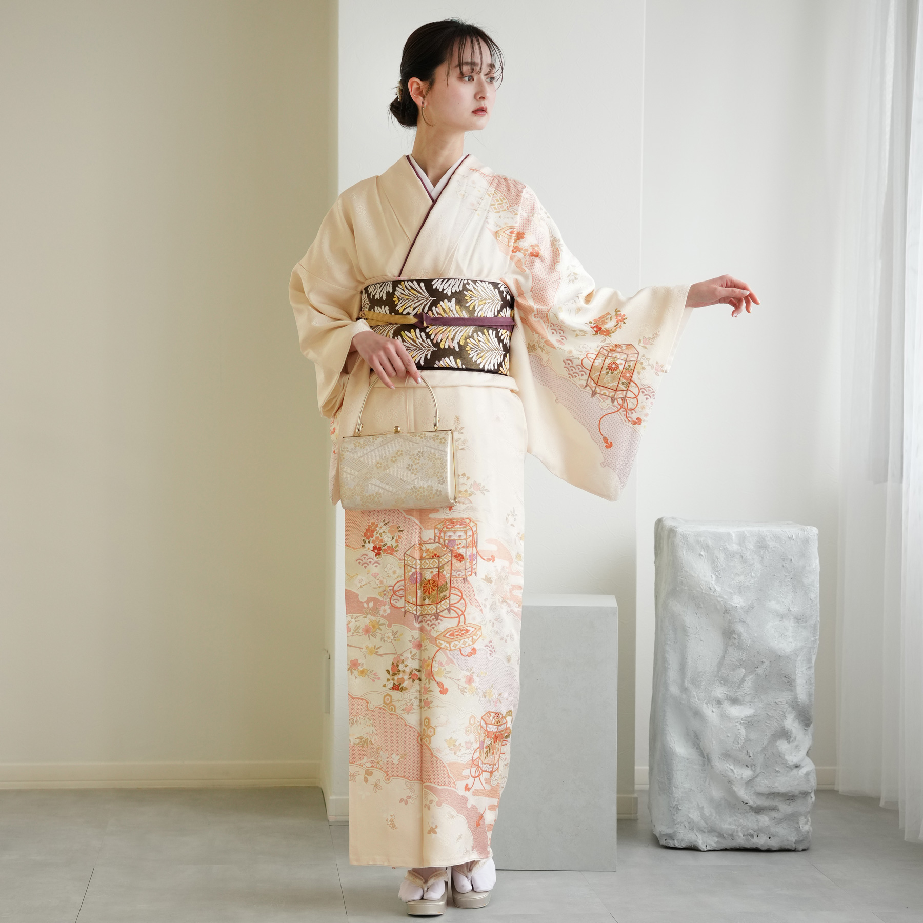レンタル 訪問着 おしゃれ フルセット 薄珊瑚色に貝桶古典柄 結婚式 