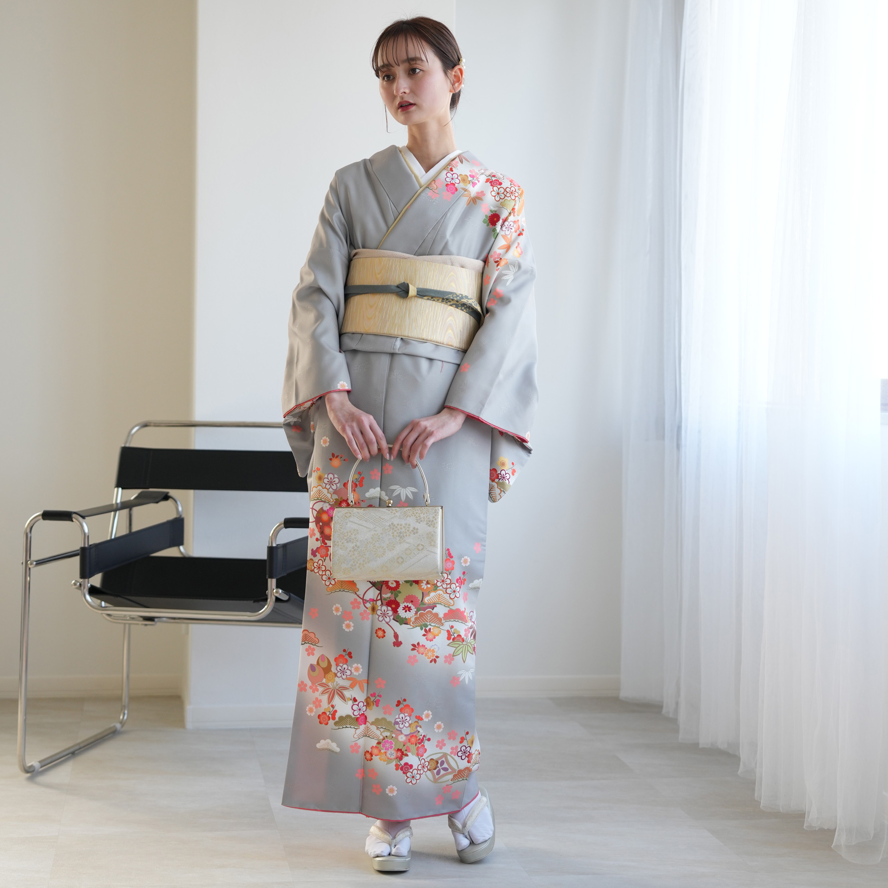 訪問着 レンタル おしゃれ 20点セット 着物 鼓 グレー系 卒業式 卒園式