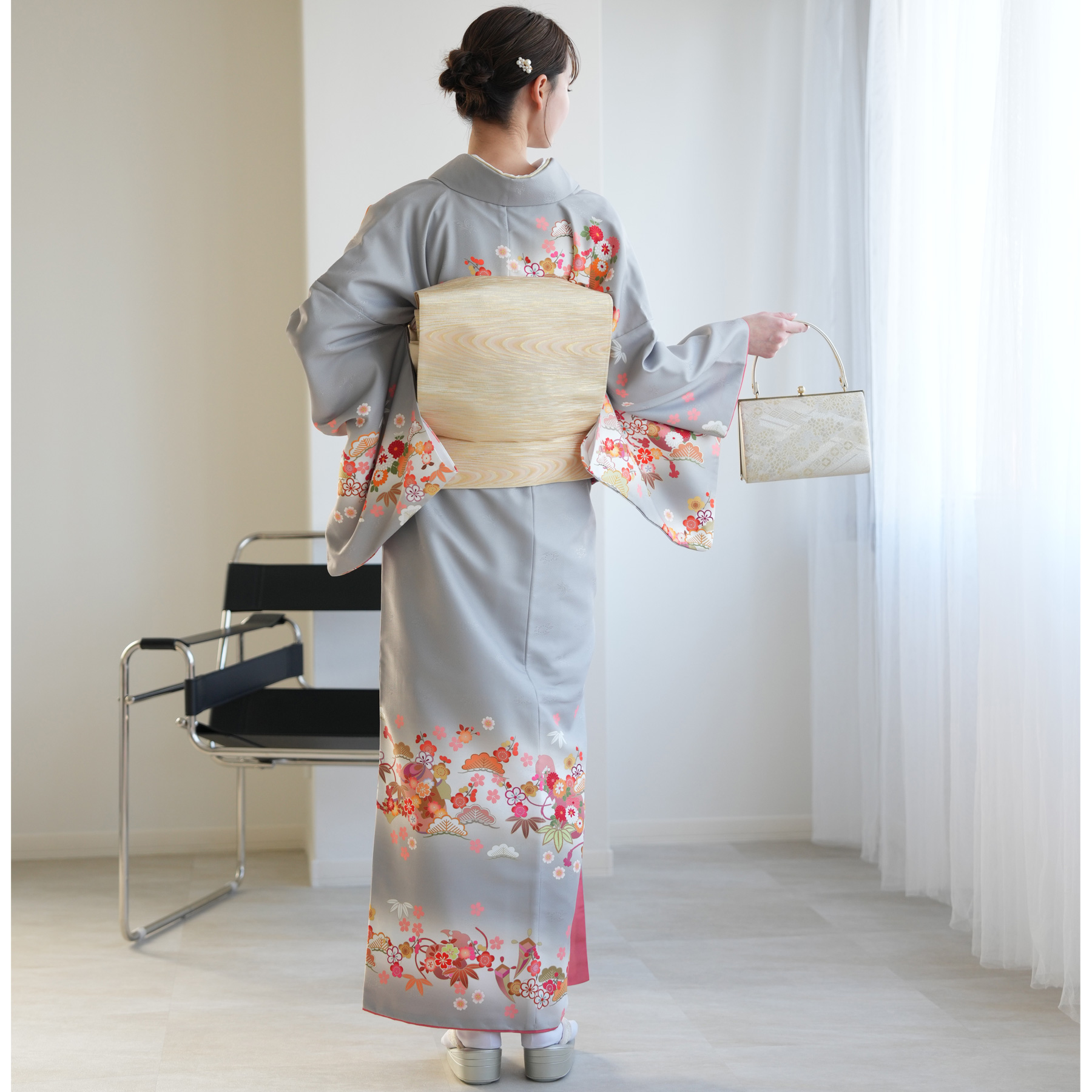 和装バック　着物バック　金蘭生地・風神雷神（グレー）卒業入学結婚七五三お宮参り 1bn19.jpg