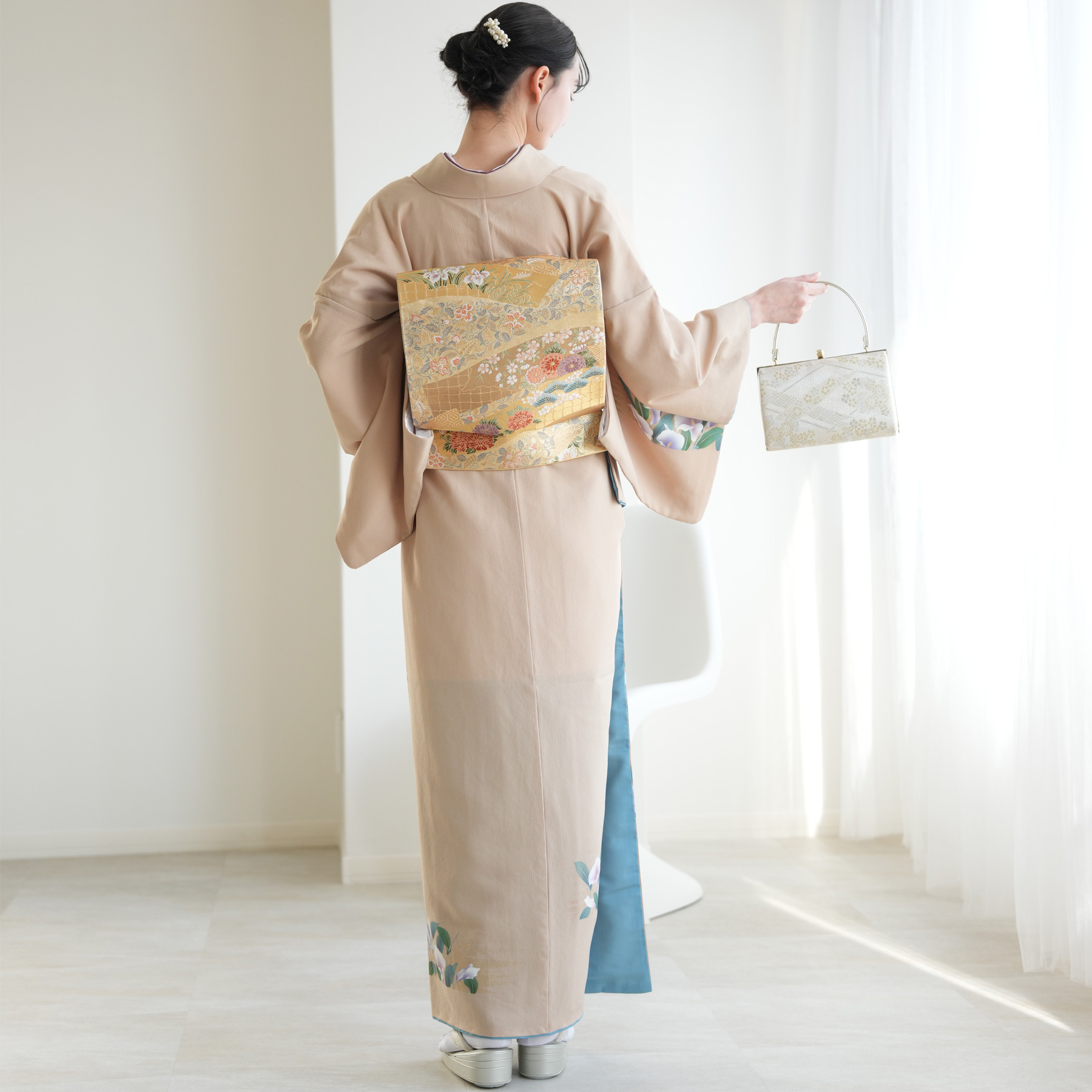 訪問着 レンタル おしゃれ 20点セット 着物 花 ベージュ系 卒業式 卒園