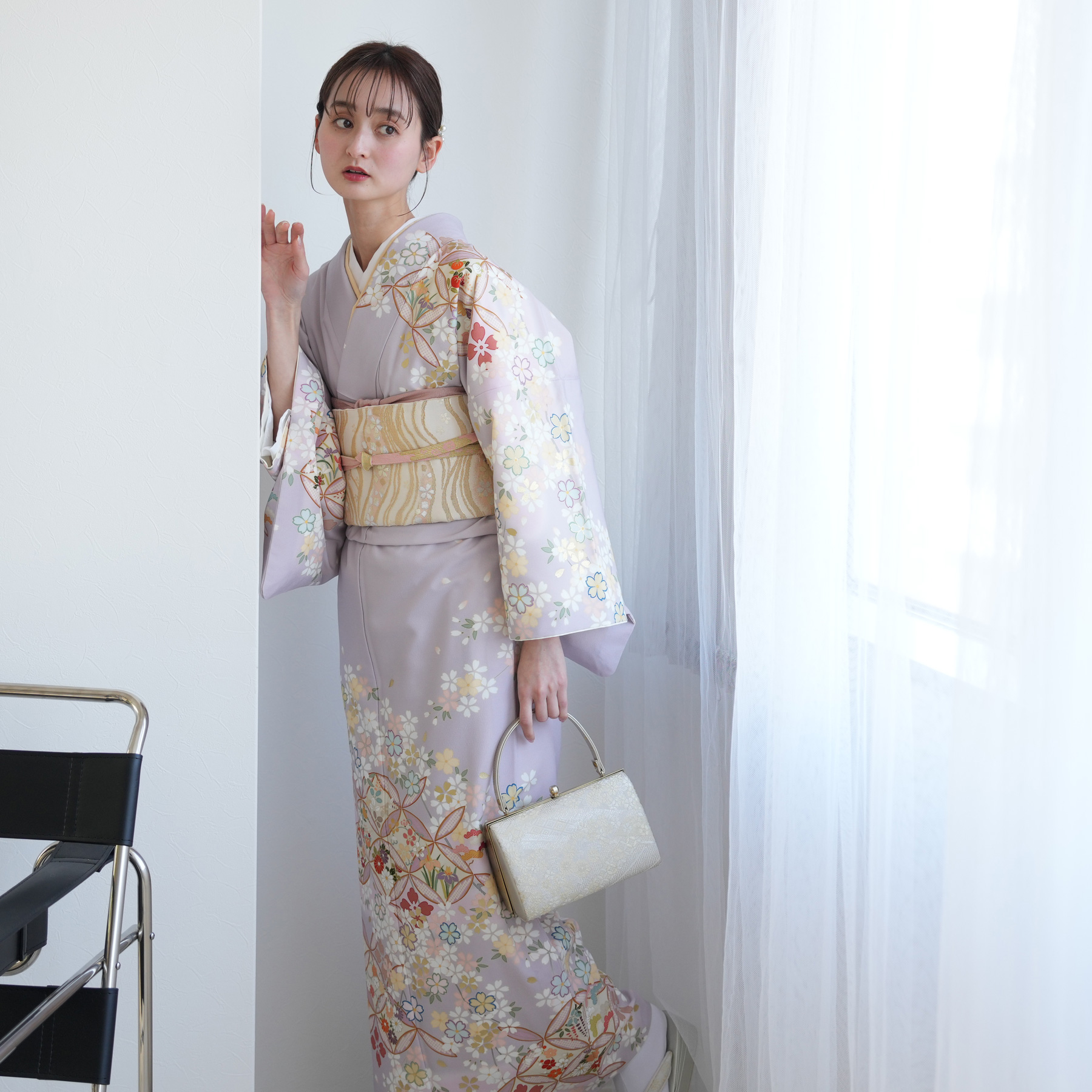 訪問着 レンタル おしゃれ 20点セット JAPAN STYLE 着物 花柄 紫系