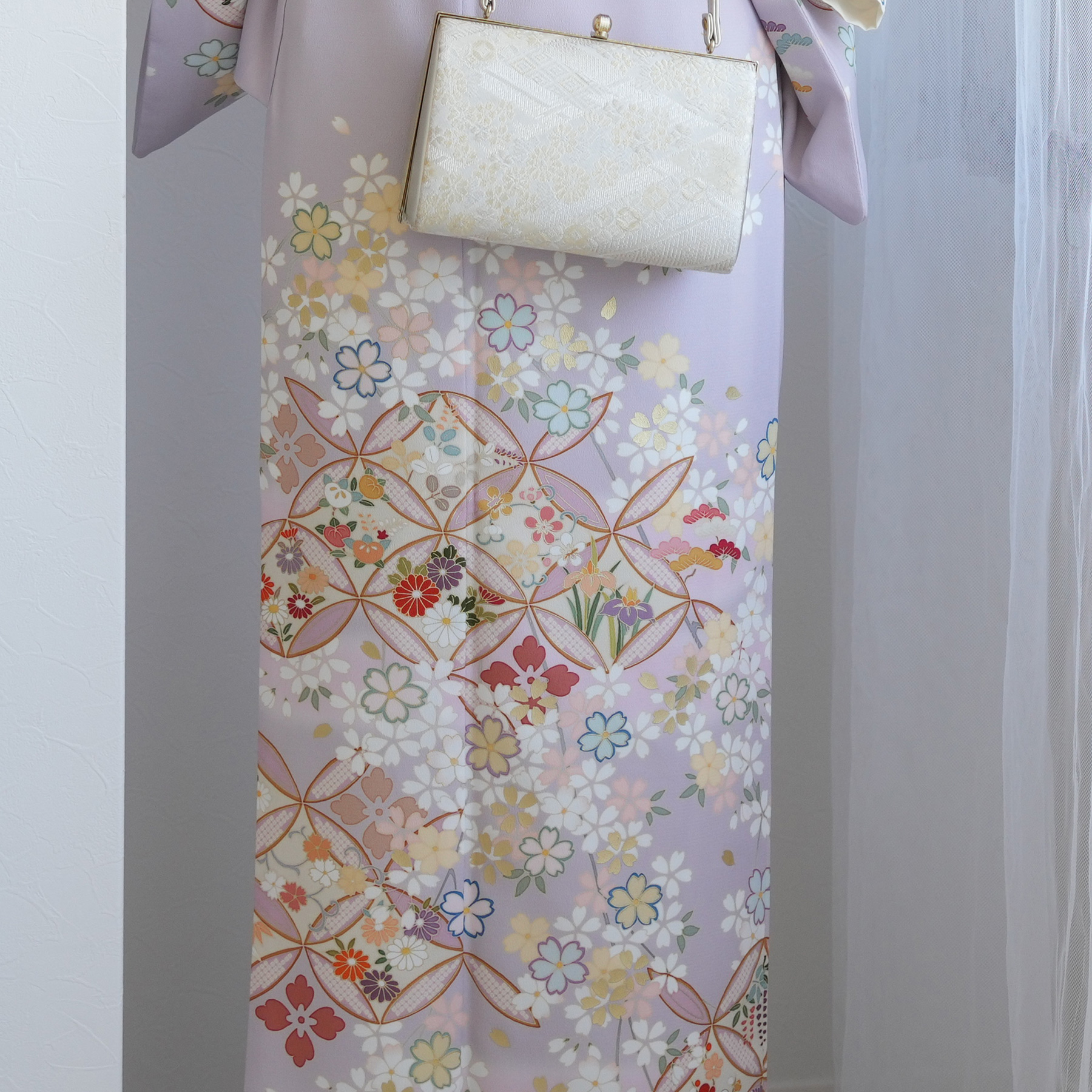 訪問着 レンタル おしゃれ 20点セット JAPAN STYLE 着物 花柄 紫系