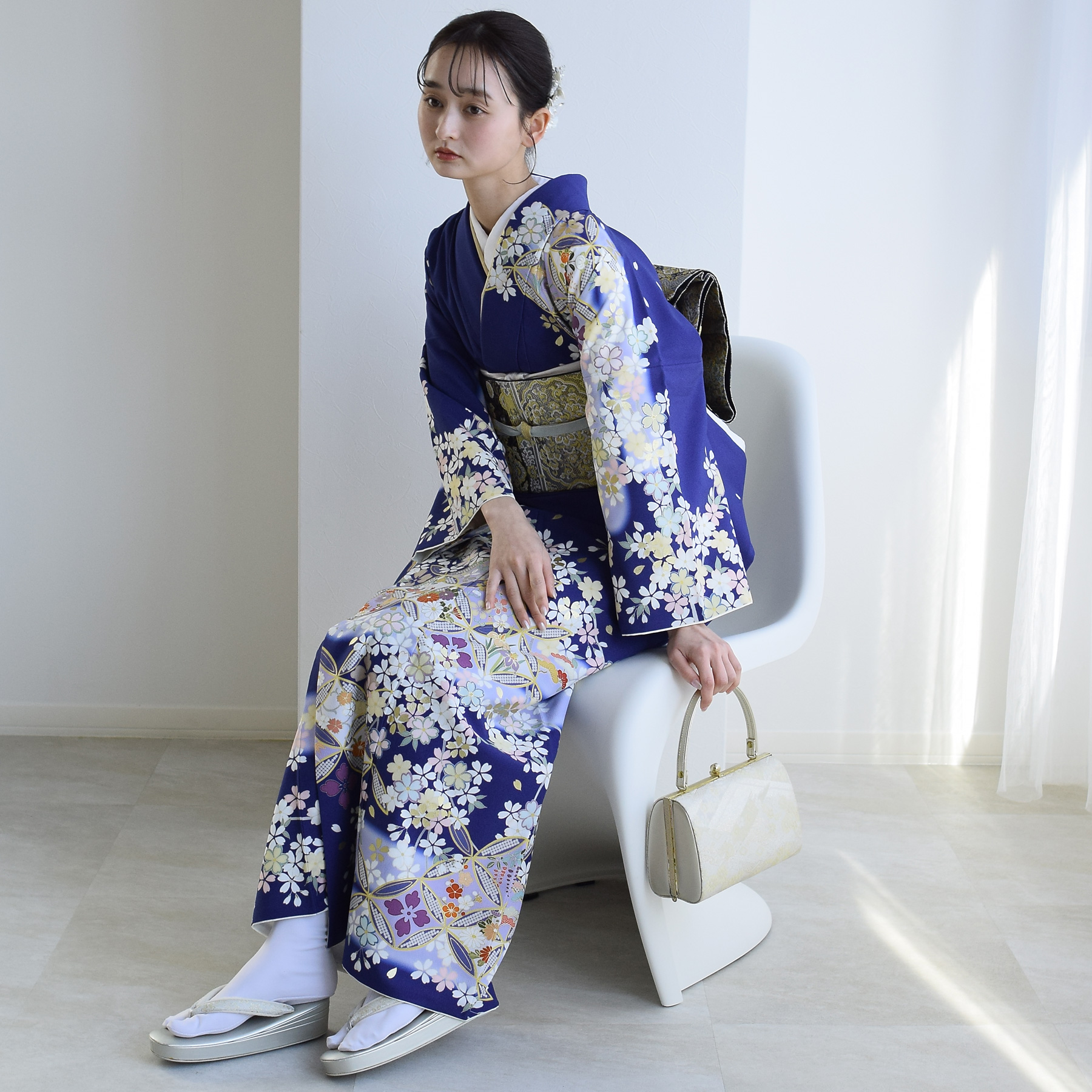訪問着 レンタル おしゃれ 20点セット JAPAN STYLE 着物 花柄 青