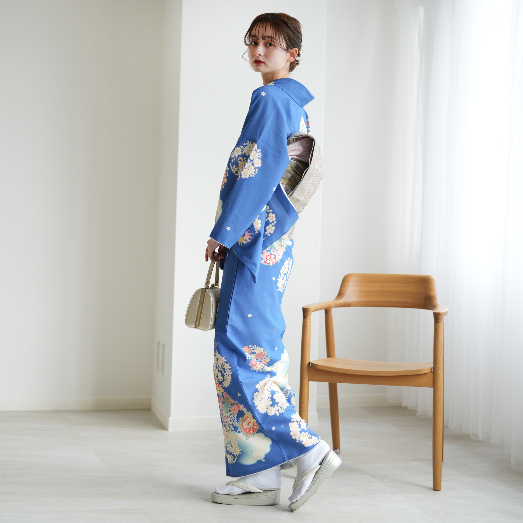 訪問着 レンタル おしゃれ 20点セット JAPAN STYLE 着物 花 青系