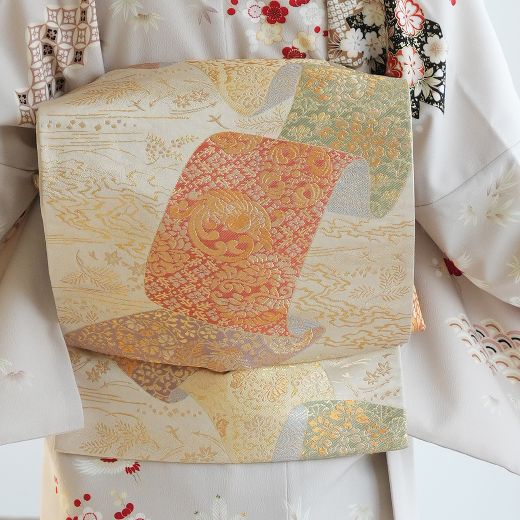 訪問着 レンタル おしゃれ 20点セット JAPAN STYLE 着物 花 ベージュ系