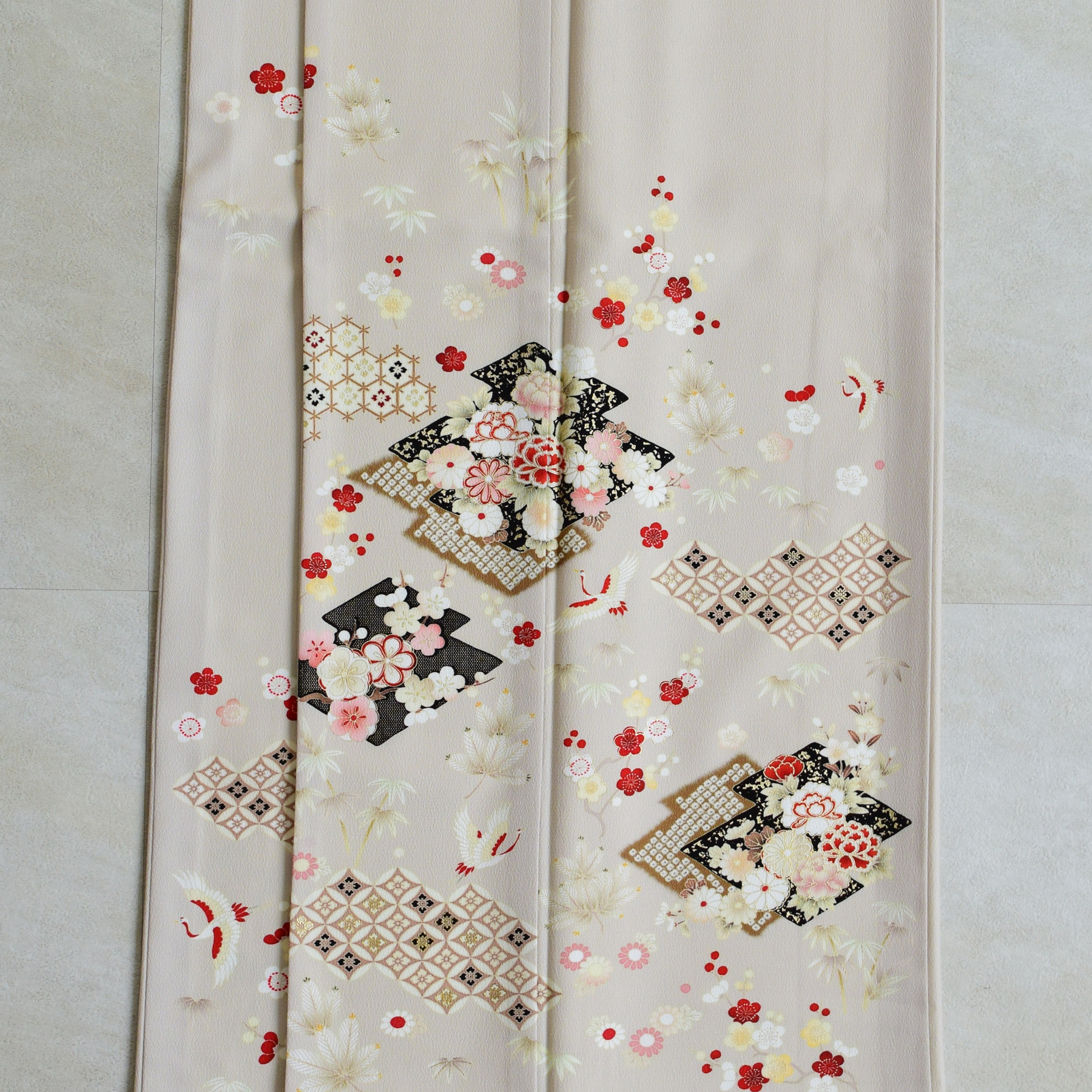 訪問着 レンタル おしゃれ 20点セット JAPAN STYLE 着物 花 ベージュ系