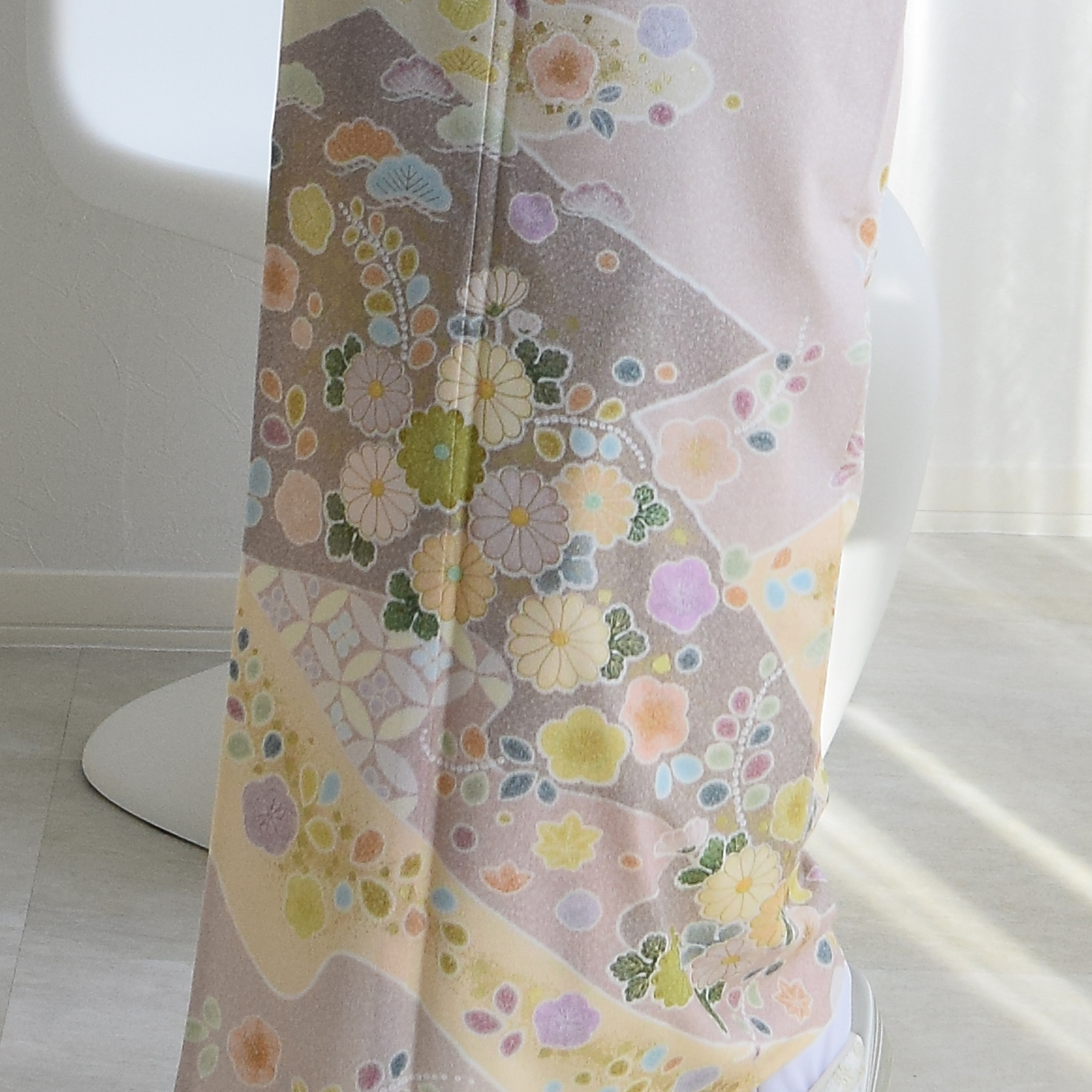 レンタル 訪問着 おしゃれ フルセット JAPAN STYLE 着物 花 ベージュ系