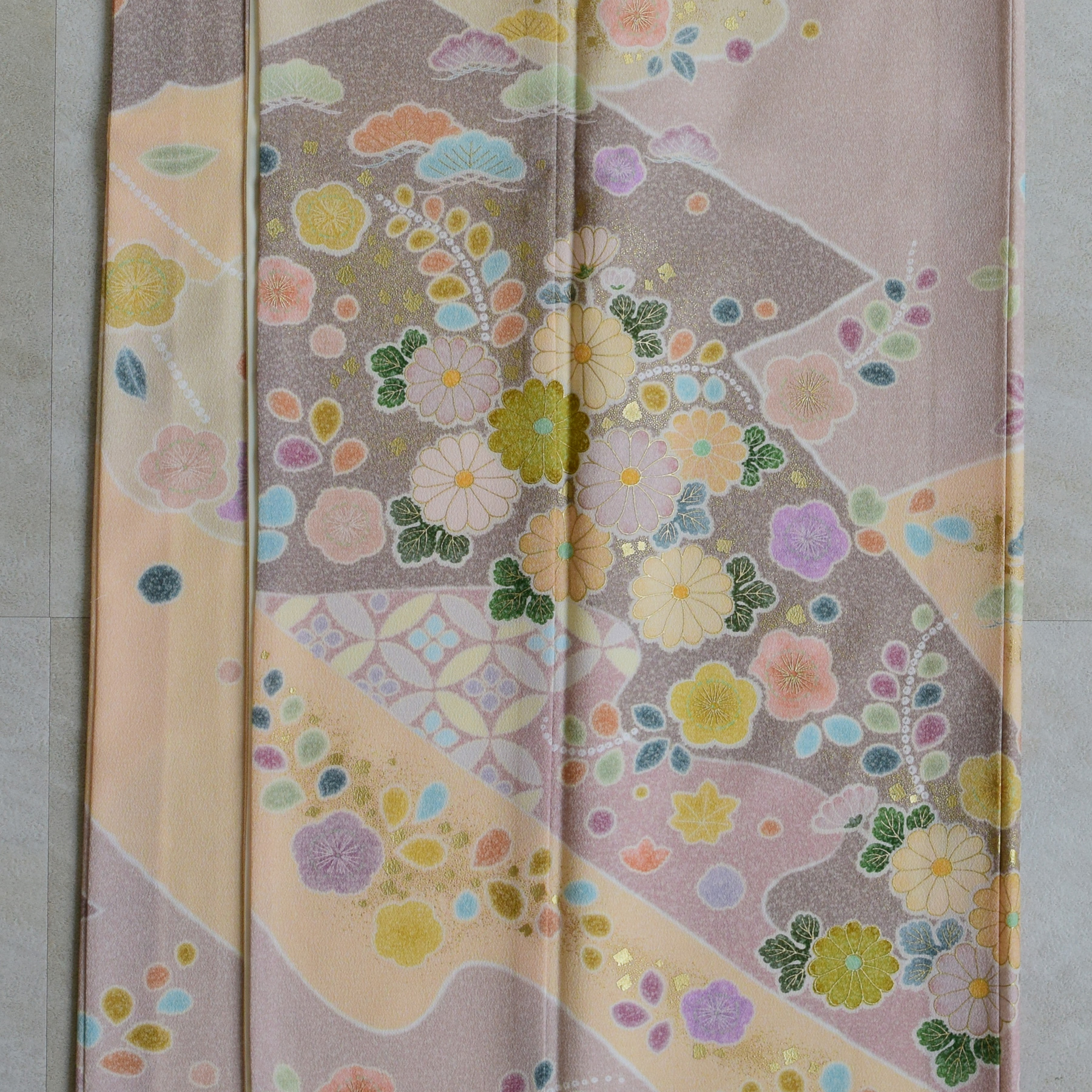 訪問着 レンタル おしゃれ 20点セット JAPAN STYLE 着物 花 ベージュ系