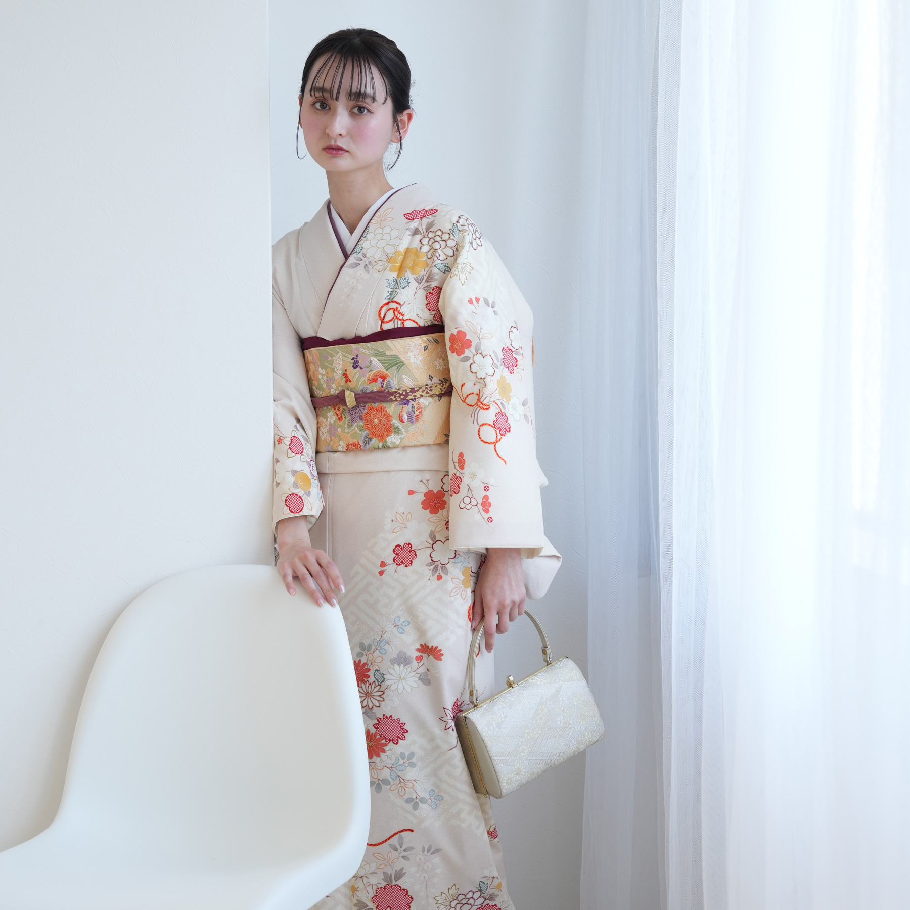 訪問着 レンタル おしゃれ 20点セット JAPAN STYLE 着物 花 ベージュ系