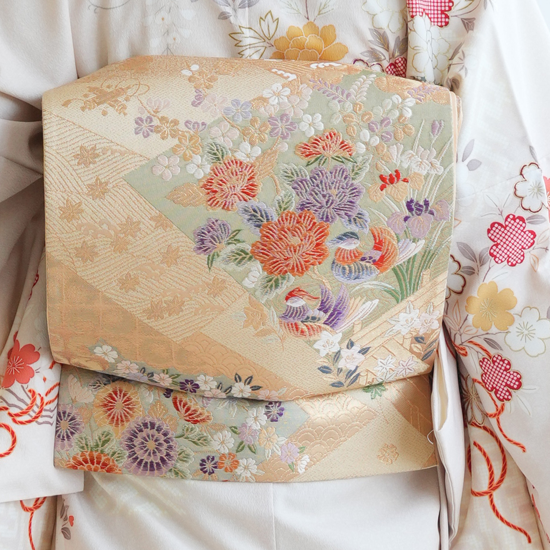 訪問着 レンタル おしゃれ 20点セット JAPAN STYLE 着物 花 ベージュ系