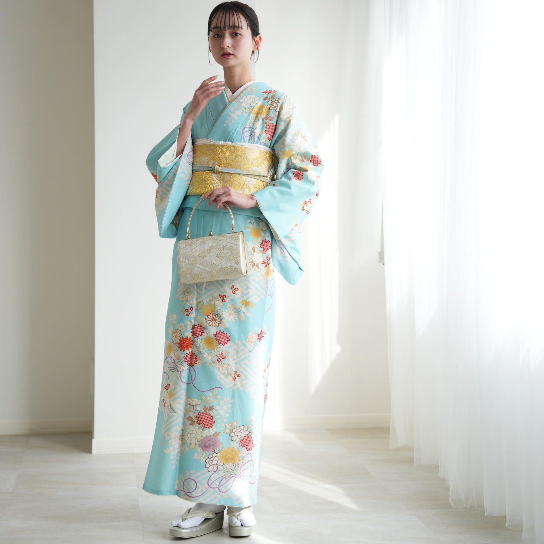 専用です　ブランド☆JAPANSTYLE着物フルセット☆ 訪問着 レンタル おしゃれ 20点セット JAPAN STYLE 着物 花 水色