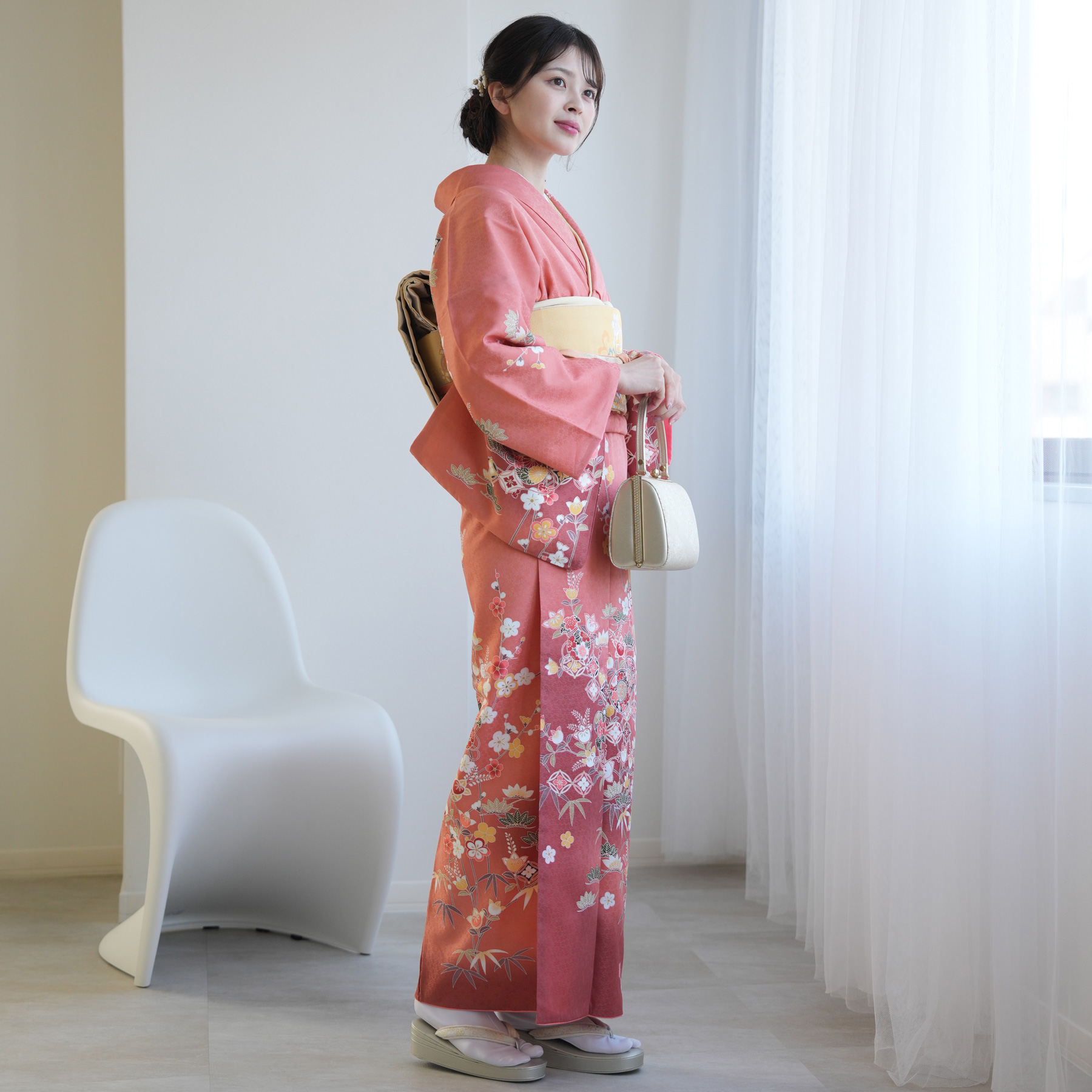 訪問着 レンタル おしゃれ 20点フルセット コーラルピンクにはんなり