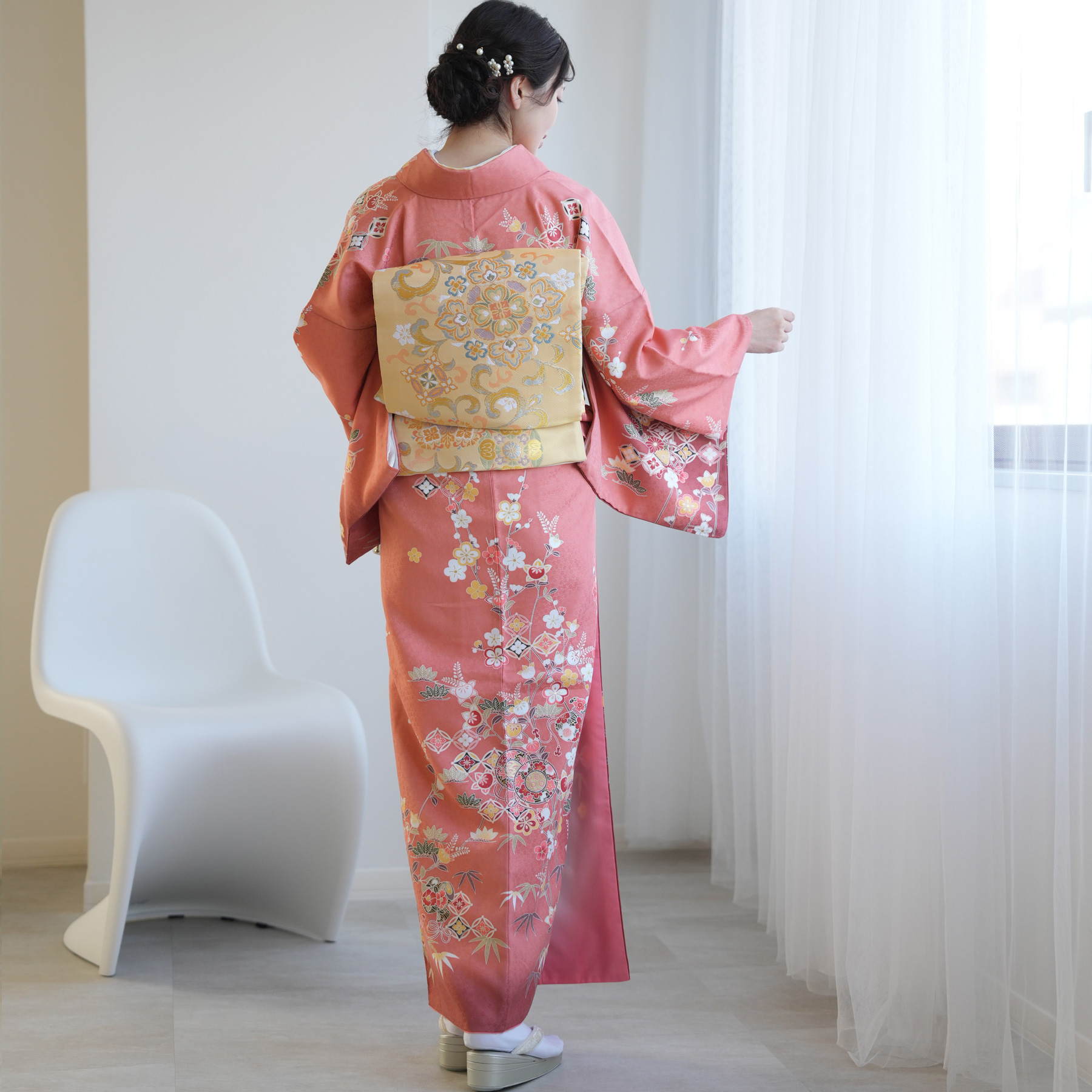 訪問着 レンタル おしゃれ 20点フルセット コーラルピンクにはんなり