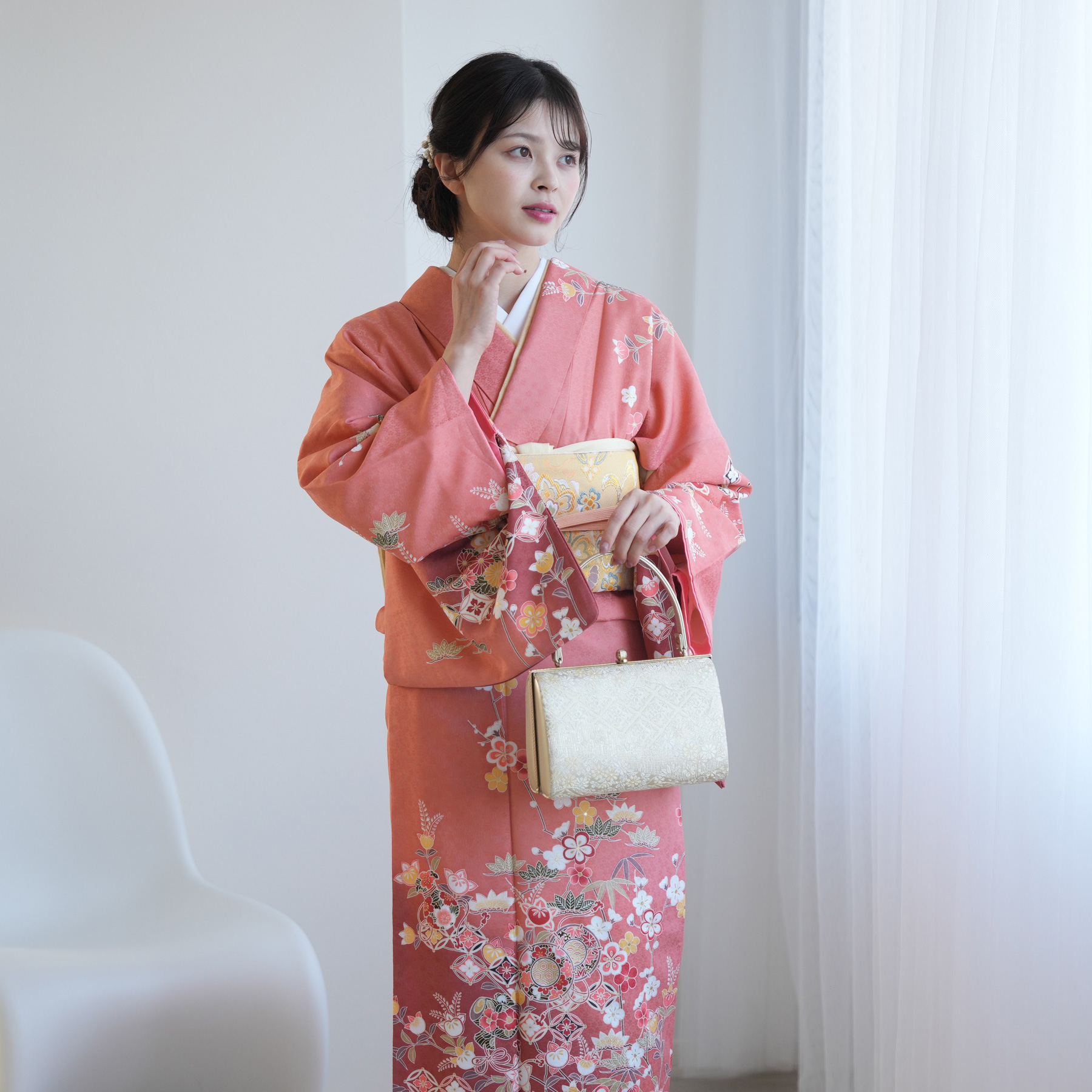 訪問着 レンタル おしゃれ 20点フルセット コーラルピンクにはんなり