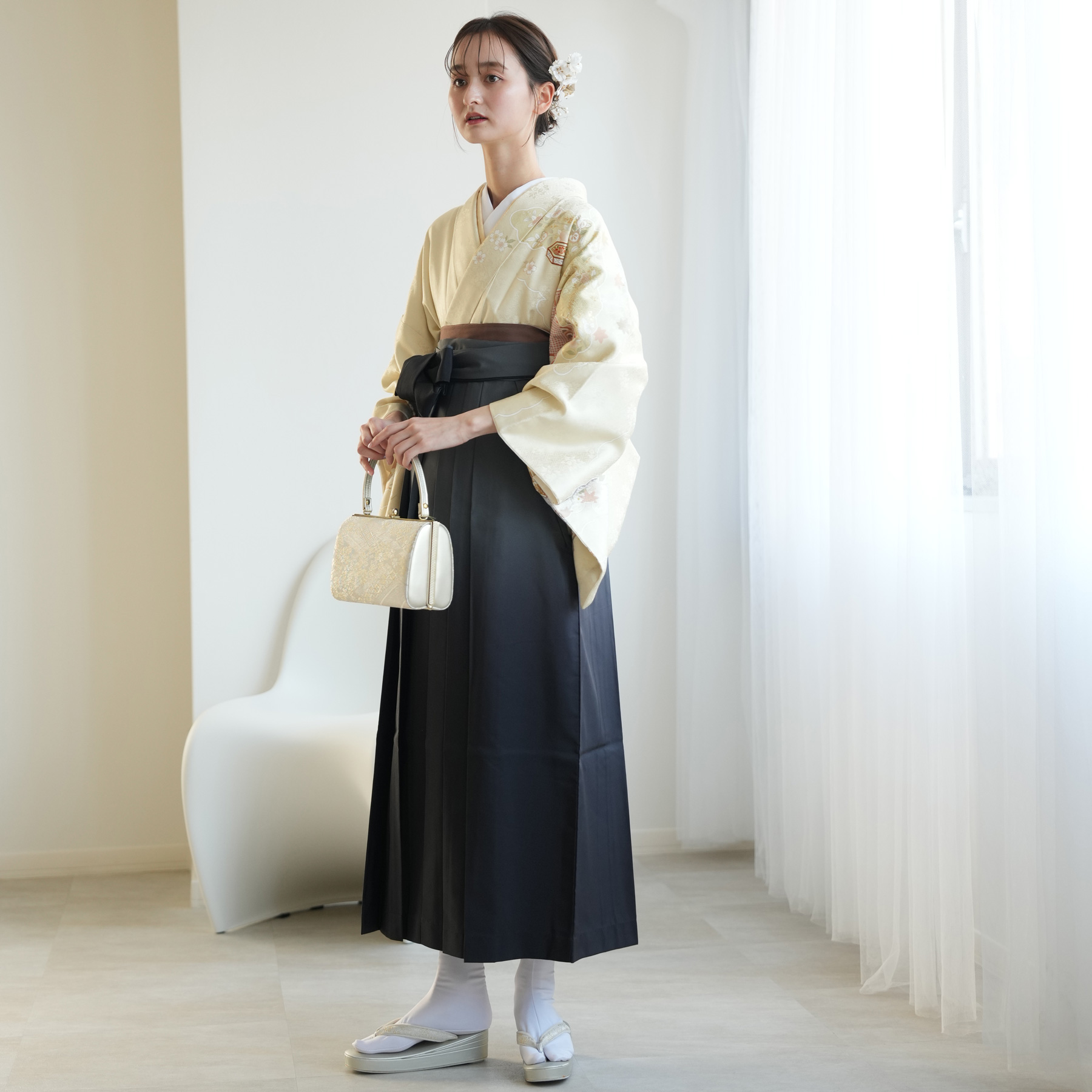 袴 レンタル 先生 訪問着 18点セット 薄黄色に貝桶と古典柄 着物 フル 
