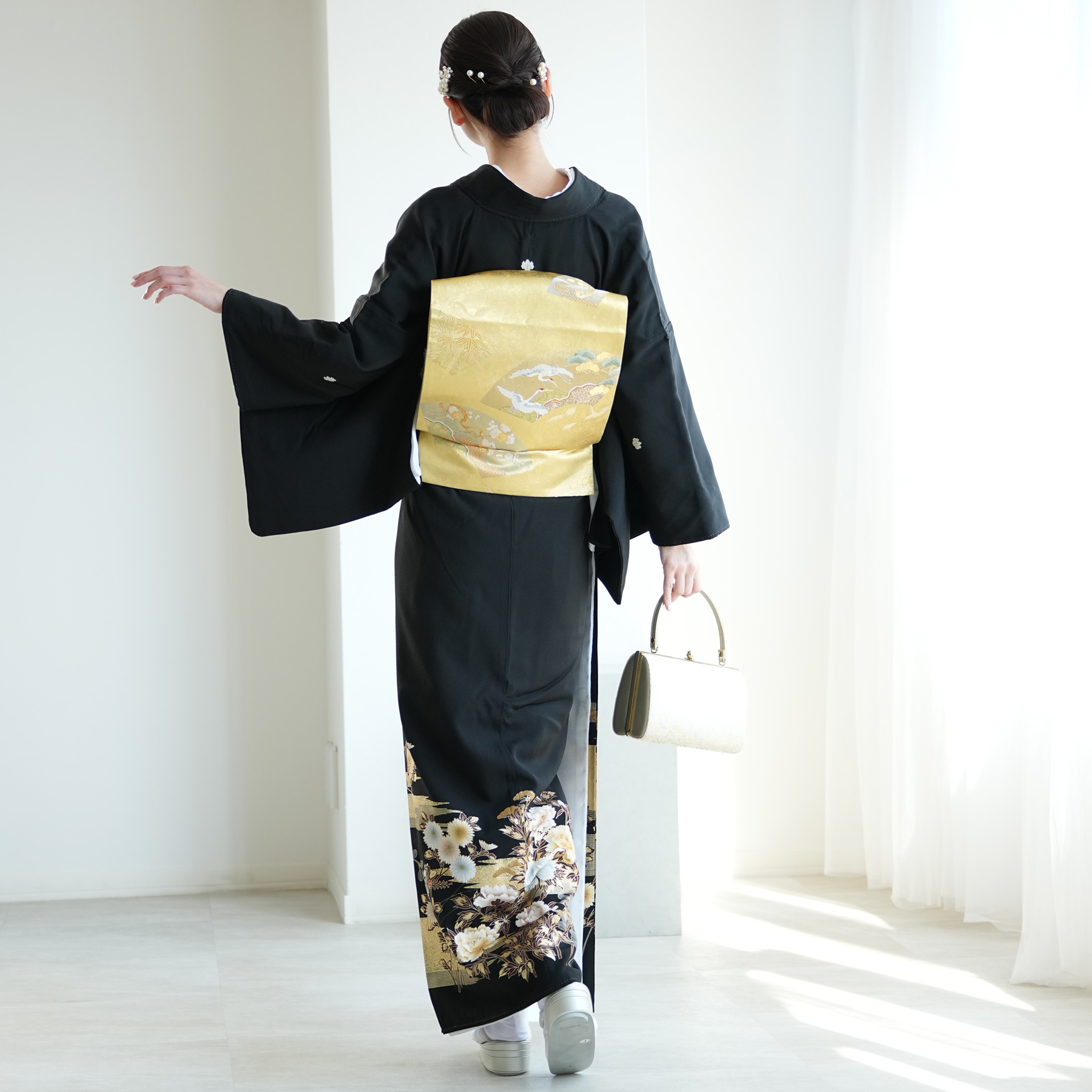黒留袖 レンタル 50代 留袖 フルセット 着物 秋草文 華やか フォーマル