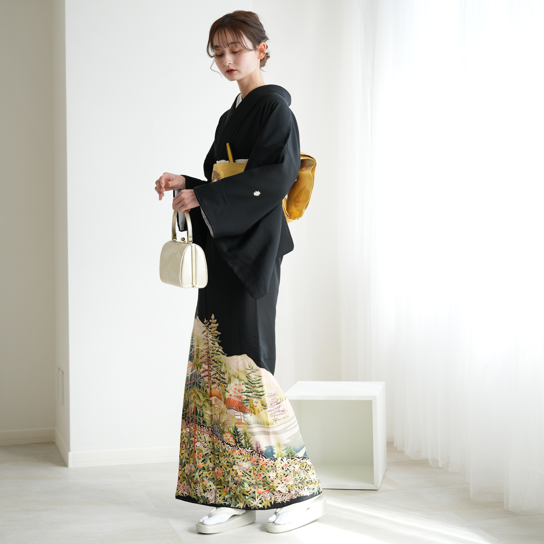 黒留袖 レンタル 50代 留袖 フルセット 着物 山水文 華やか フォーマル