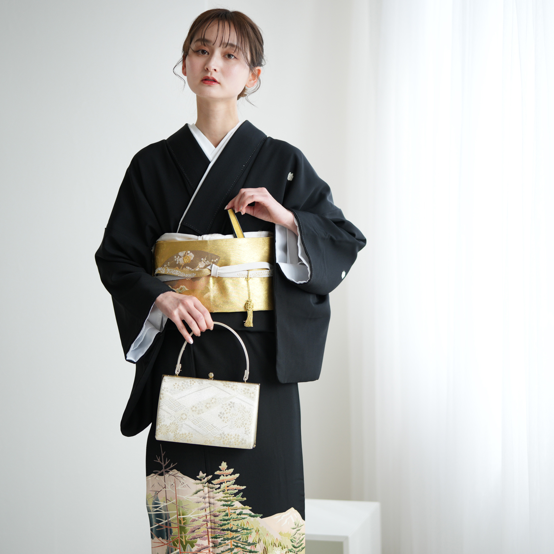 レンタル 黒留袖 50代 留袖 フルセット 着物 山水文 華やか フォーマル