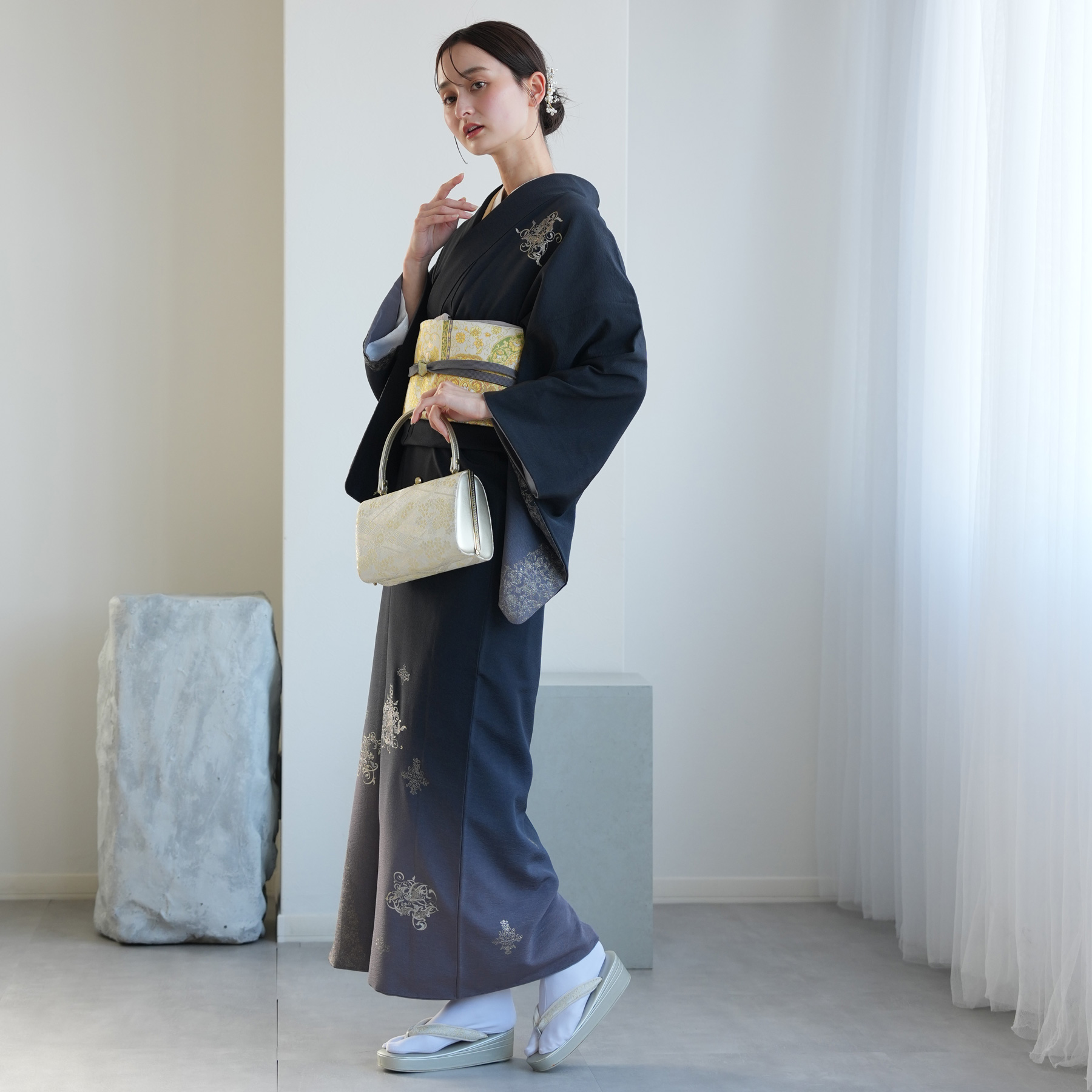 レンタル 付け下げ 20点セット 附下 着物 黒系 ラメ おしゃれ