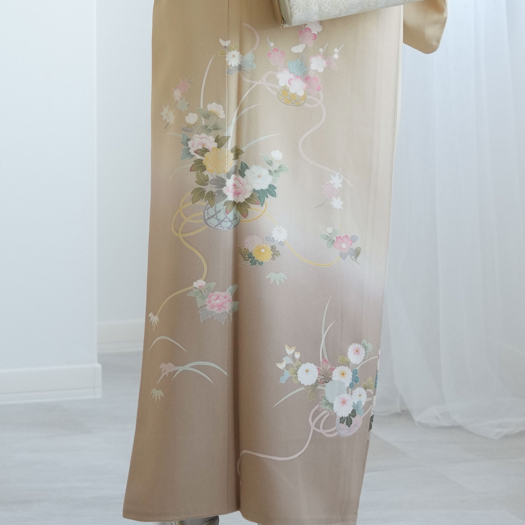 【新品未使用】付け下げ着物 花柄 上品 フォーマル 結婚式 入学式 付け下げ レンタル 20点セット 古典柄 レトロ 附下 花 青系