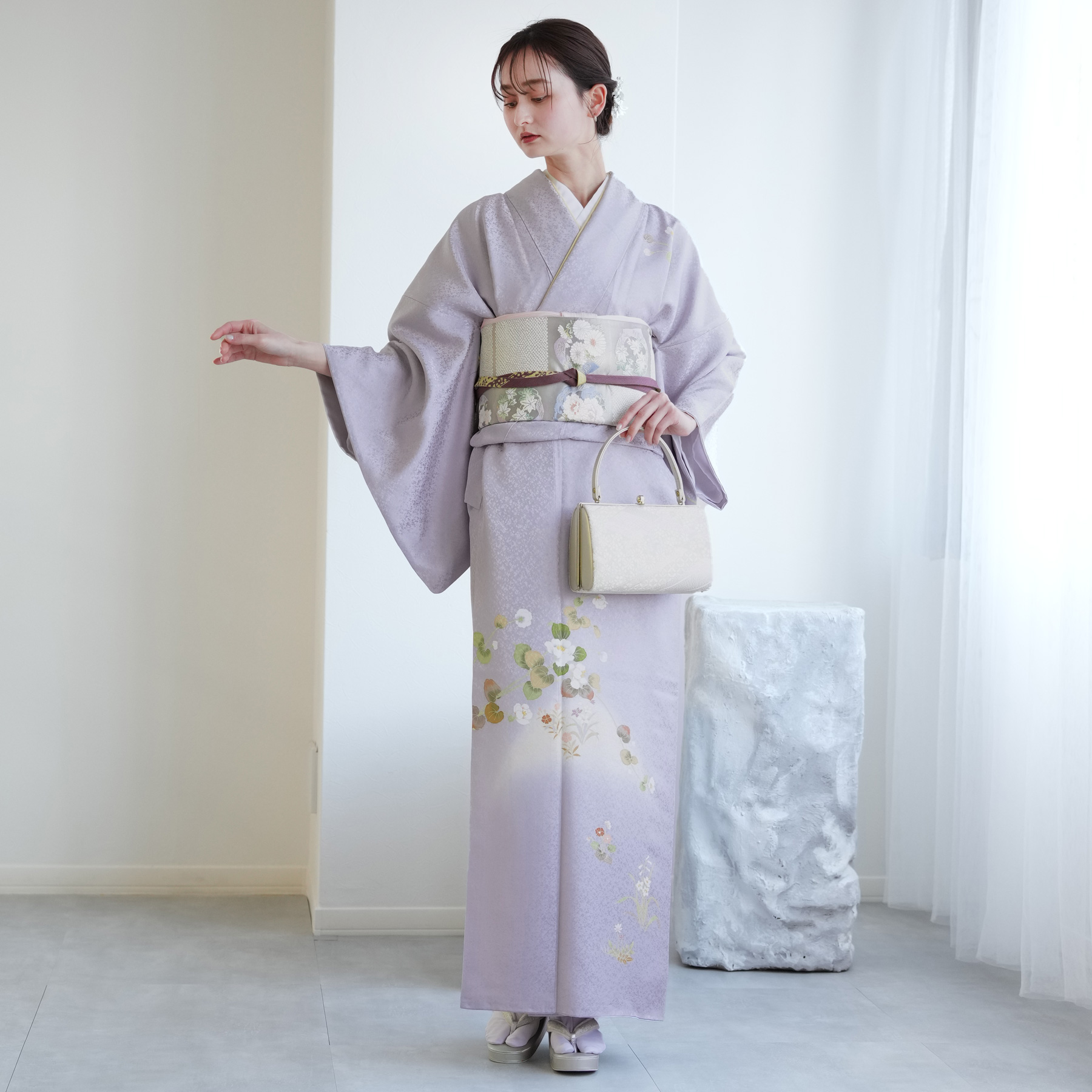 レンタル 附下訪問着 20点フルセット 藤色にはんなり古典花 付け下げ