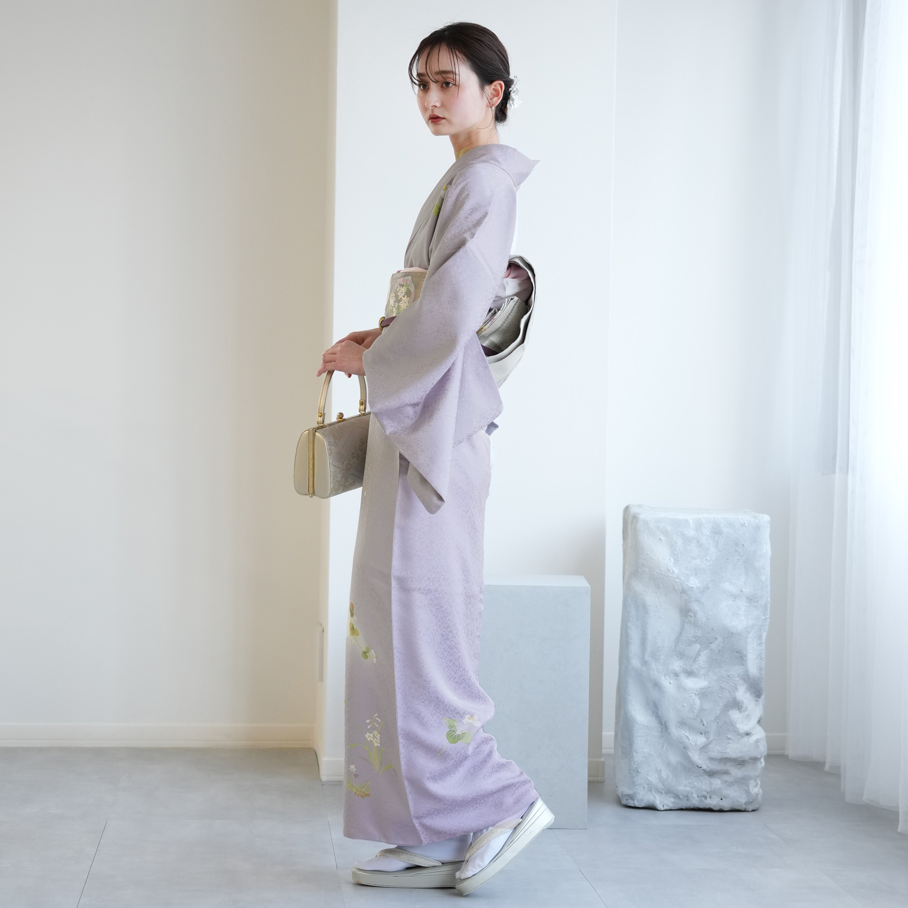 レンタル 附下訪問着 20点フルセット 藤色にはんなり古典花 付け下げ