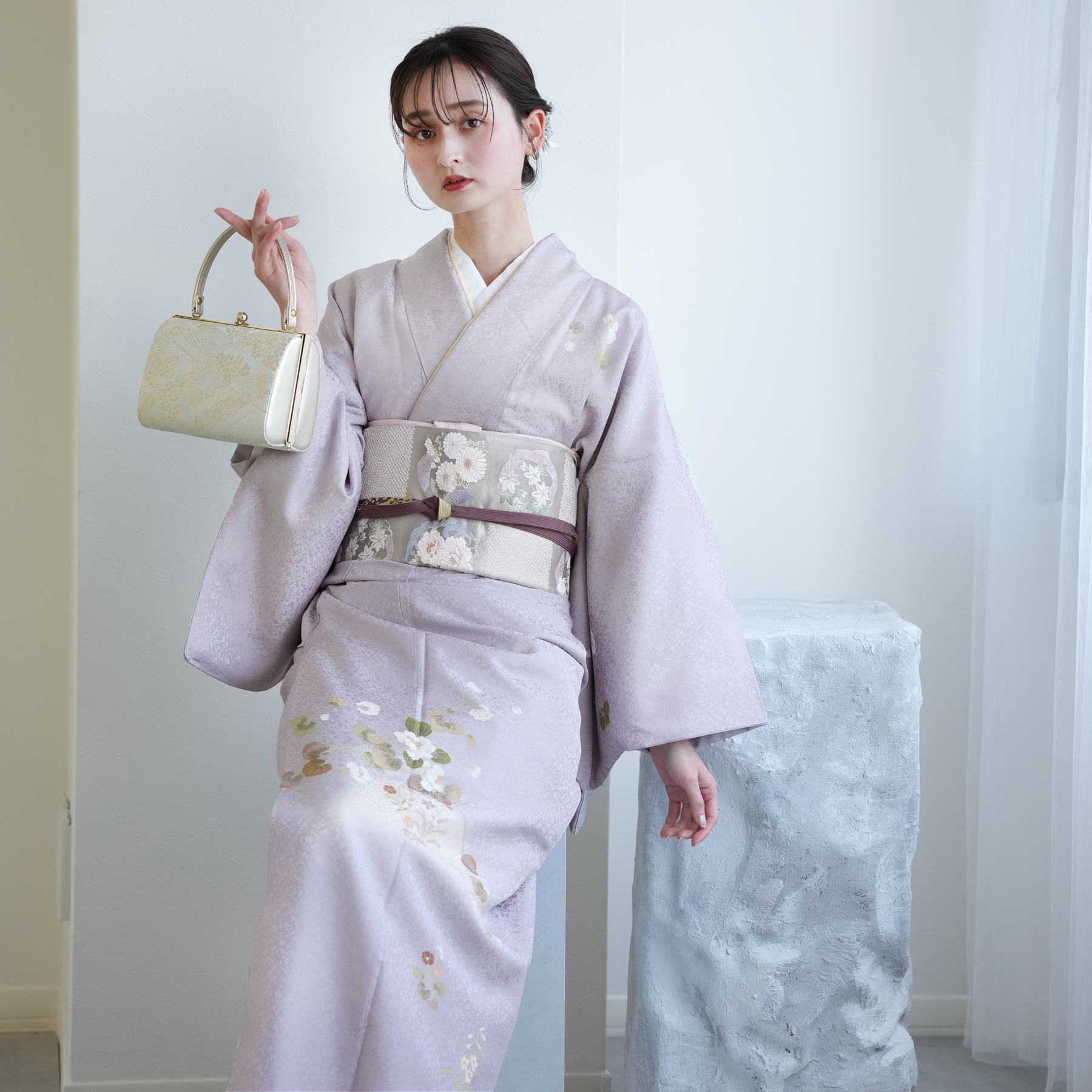 レンタル 附下訪問着 20点フルセット 藤色にはんなり古典花 付け下げ