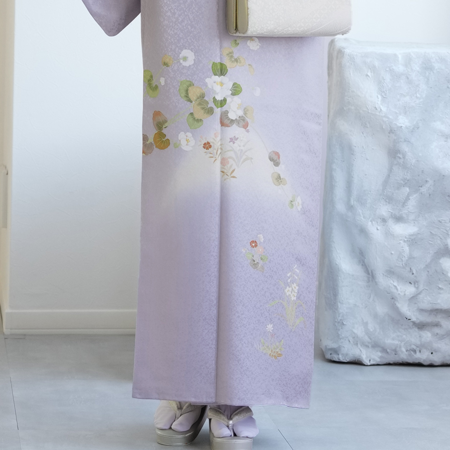 レンタル 附下訪問着 20点フルセット 藤色にはんなり古典花 付け下げ