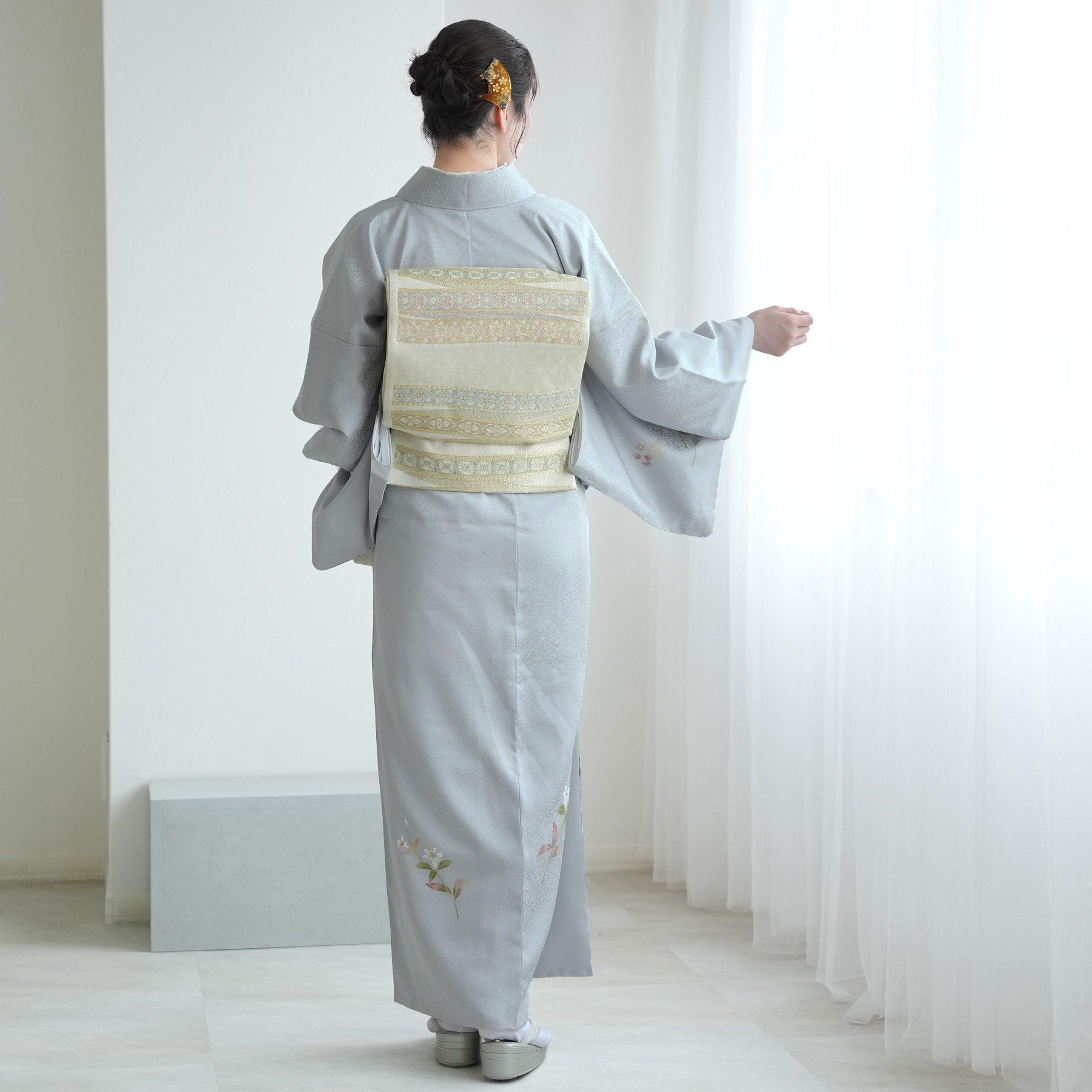 レンタル 附け下げ 附下訪問着 正絹 ブルーグレーに咲く花 ママ 母