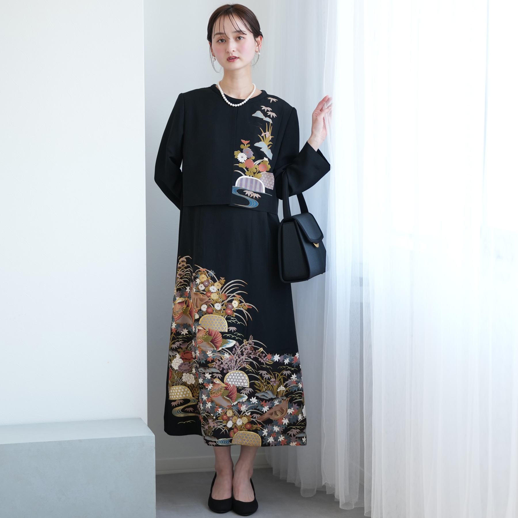 レンタル ドレス 単品 11号 四季の花々と鳥 ワンピース レディース