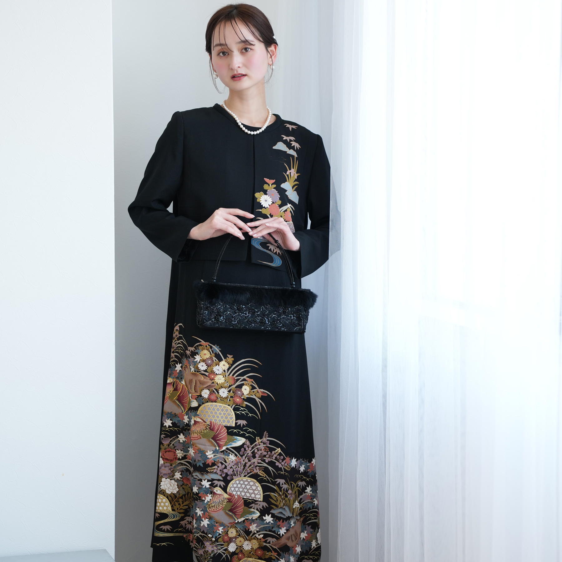 レンタル ドレス 単品 11号 四季の花々と鳥 ワンピース レディース