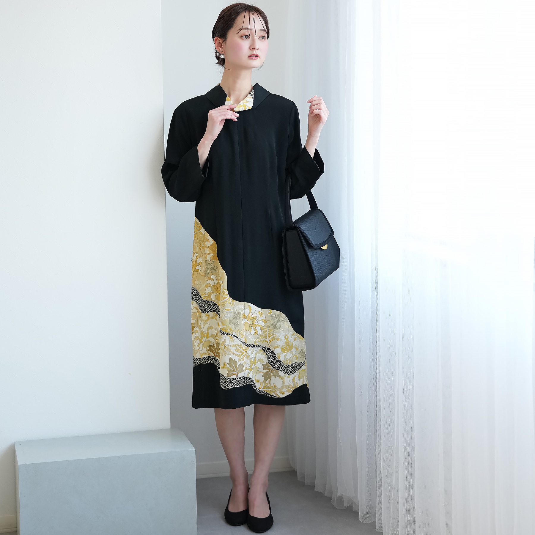 レンタル ドレス 単品 11号 金彩牡丹 ワンピース レディース