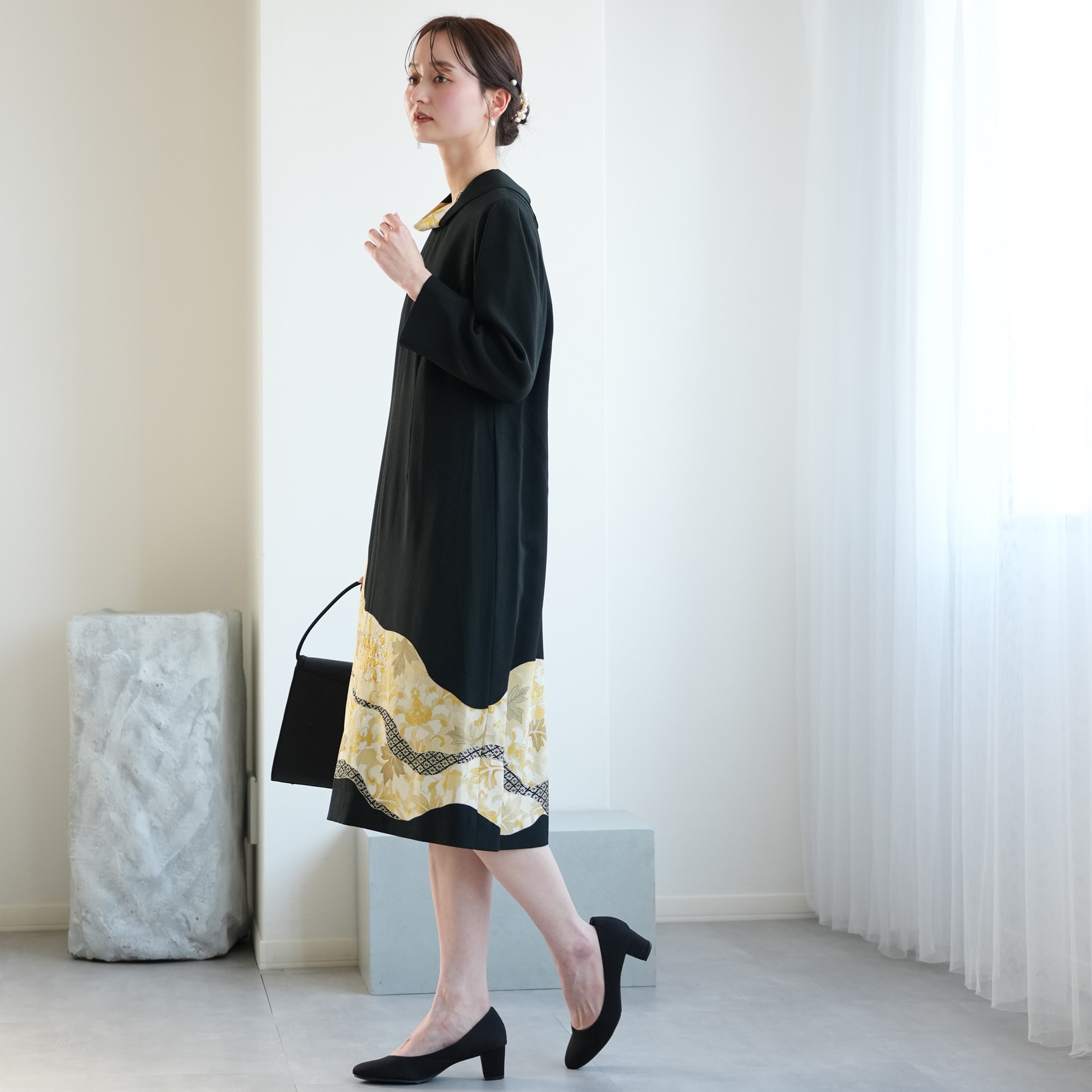 レンタル ドレス 単品 11号 金彩牡丹 ワンピース レディース