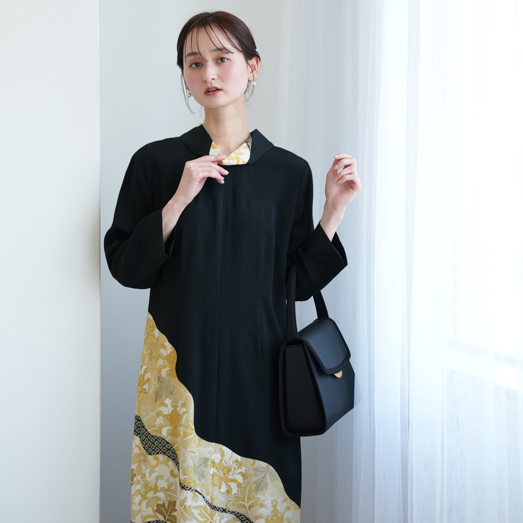 レンタル ドレス 単品 11号 金彩牡丹 ワンピース レディース
