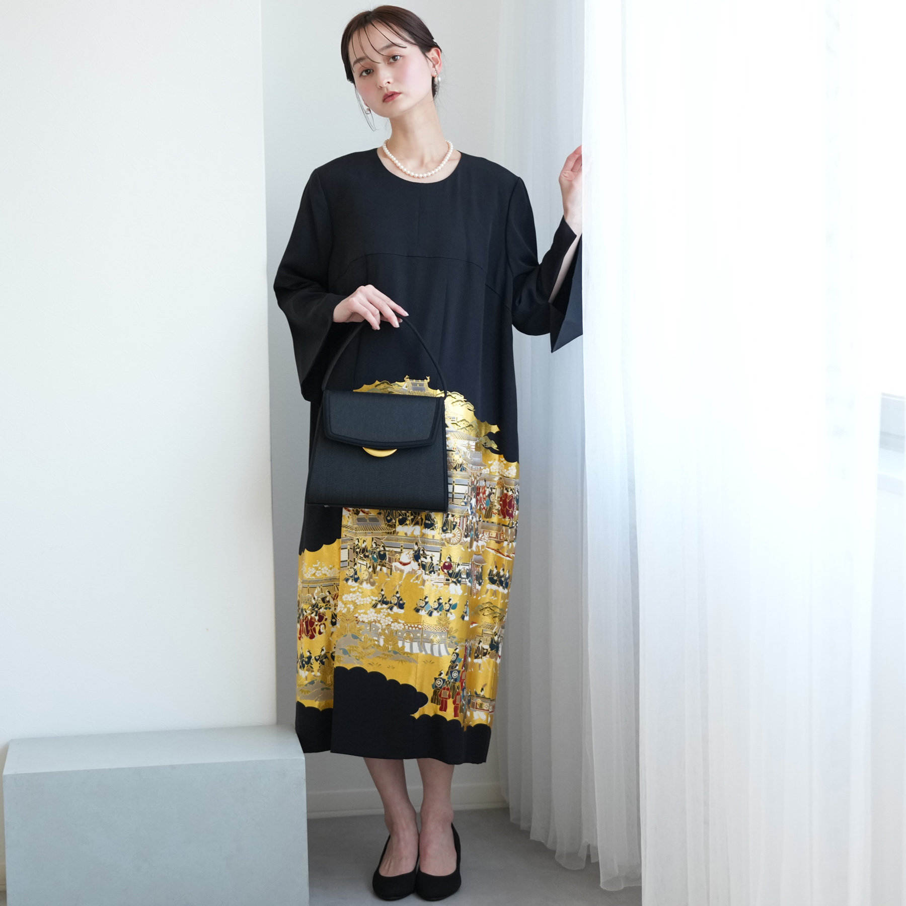 レンタル ドレス 単品 15号 金彩絵巻 ワンピース レディース