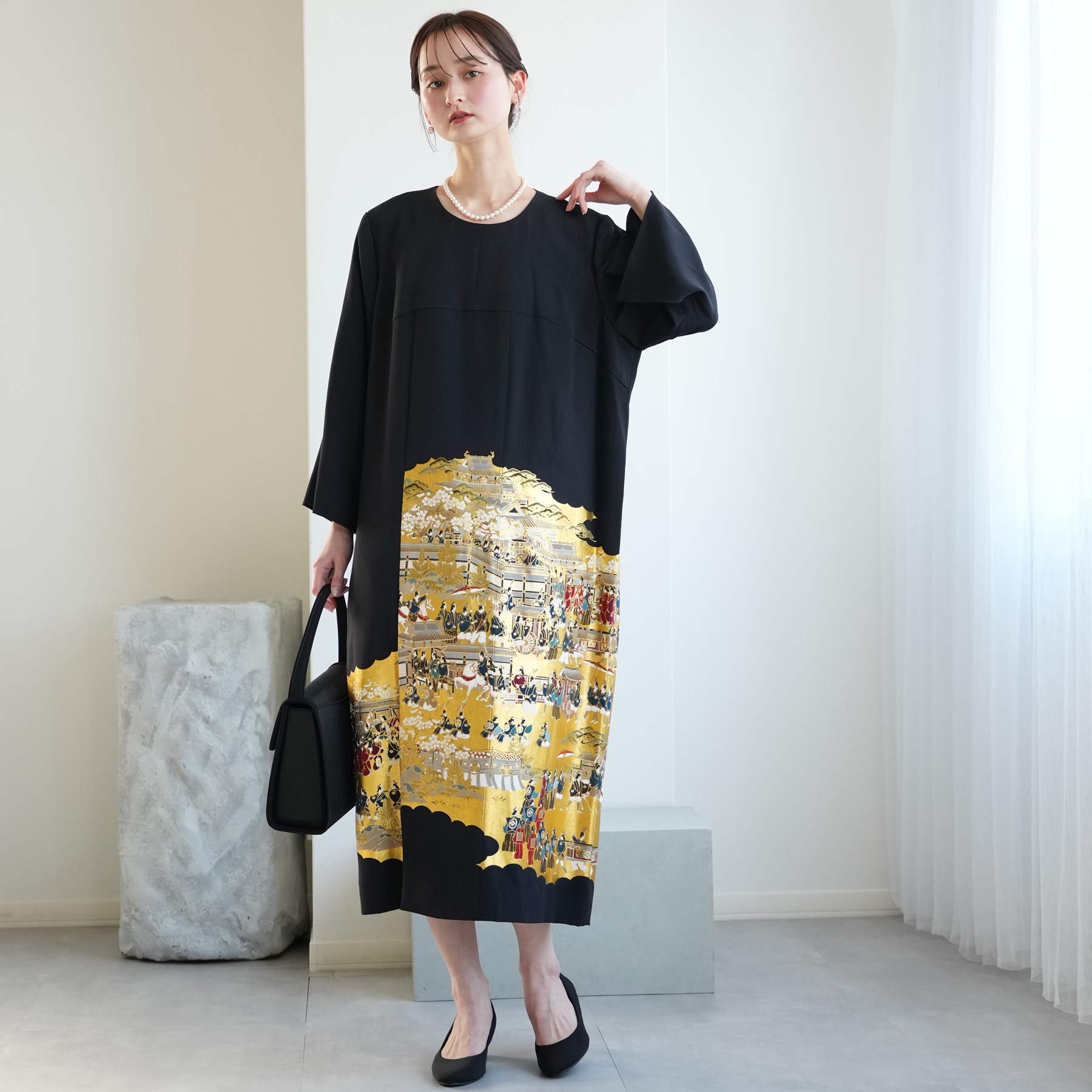 レンタル ドレス 単品 15号 金彩絵巻 ワンピース レディース
