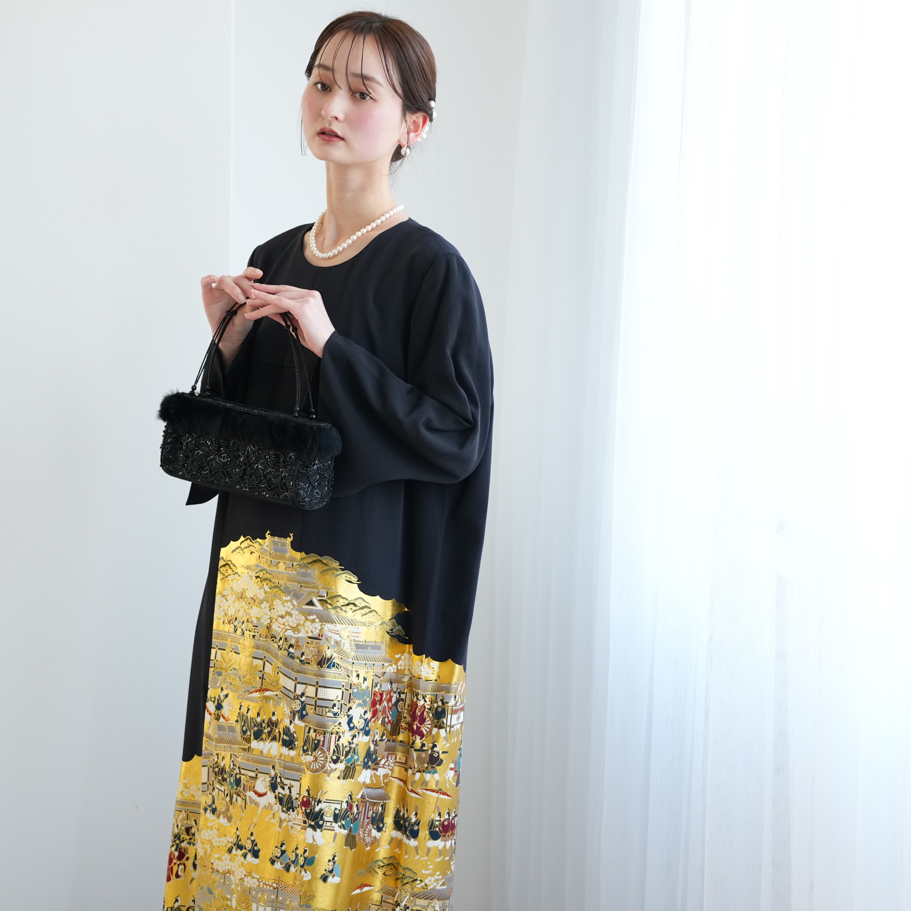 レンタル ドレス 単品 15号 金彩絵巻 ワンピース レディース