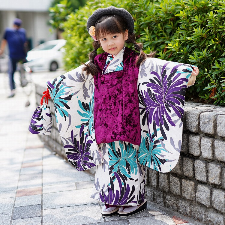 レンタル 七五三 3歳 女の子 フルセット ひよこ商店 レトロ モダン 菊