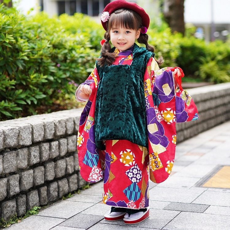 レンタル 七五三 3歳 女の子 フルセット ひよこ商店 レトロ 椿