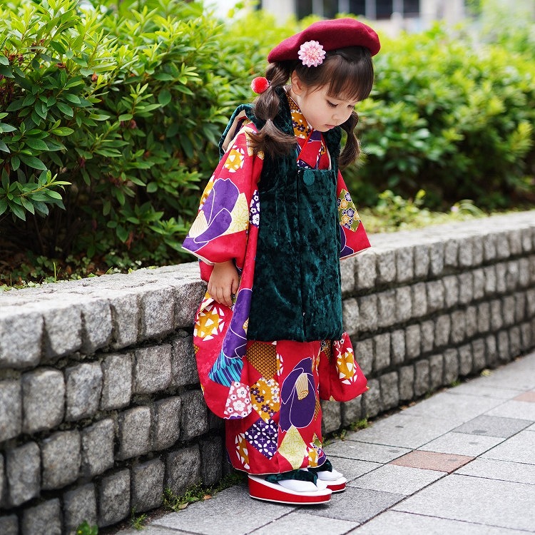 レンタル 七五三 3歳 女の子 フルセット ひよこ商店 レトロ 椿