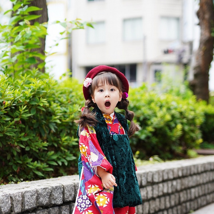 レンタル 七五三 3歳 女の子 フルセット ひよこ商店 レトロ 椿