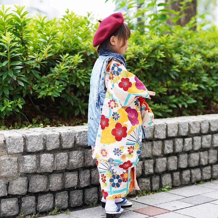 新品　3歳　フルセット　七五三 男の子　女の子　被布　ひよこ商店　utatane レンタル 七五三 3歳 女の子 フルセット ひよこ商店 レトロ モダン 梅
