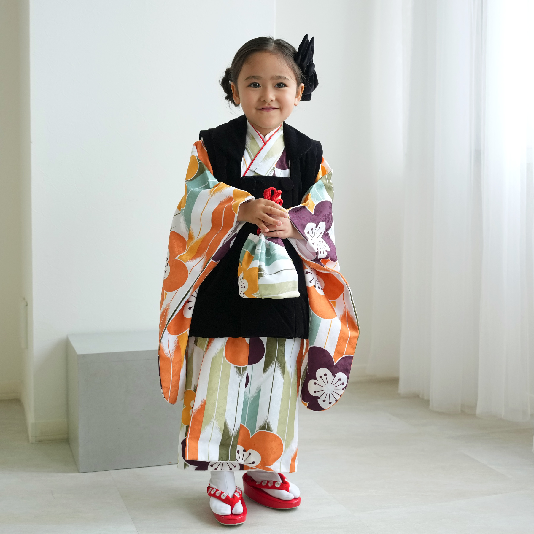 レンタル 七五三 3歳 女の子 被布 フルセット ひよこ商店 レトロ 花柄