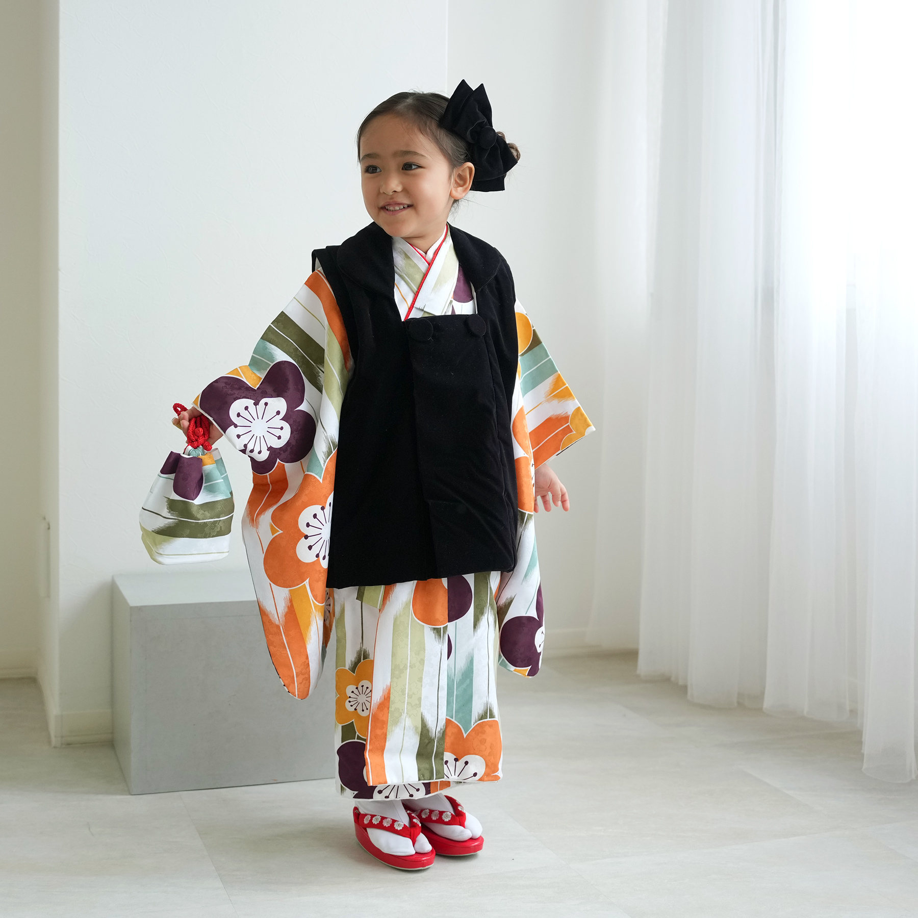 レンタル 七五三 3歳 女の子 被布 フルセット ひよこ商店 レトロ 花柄