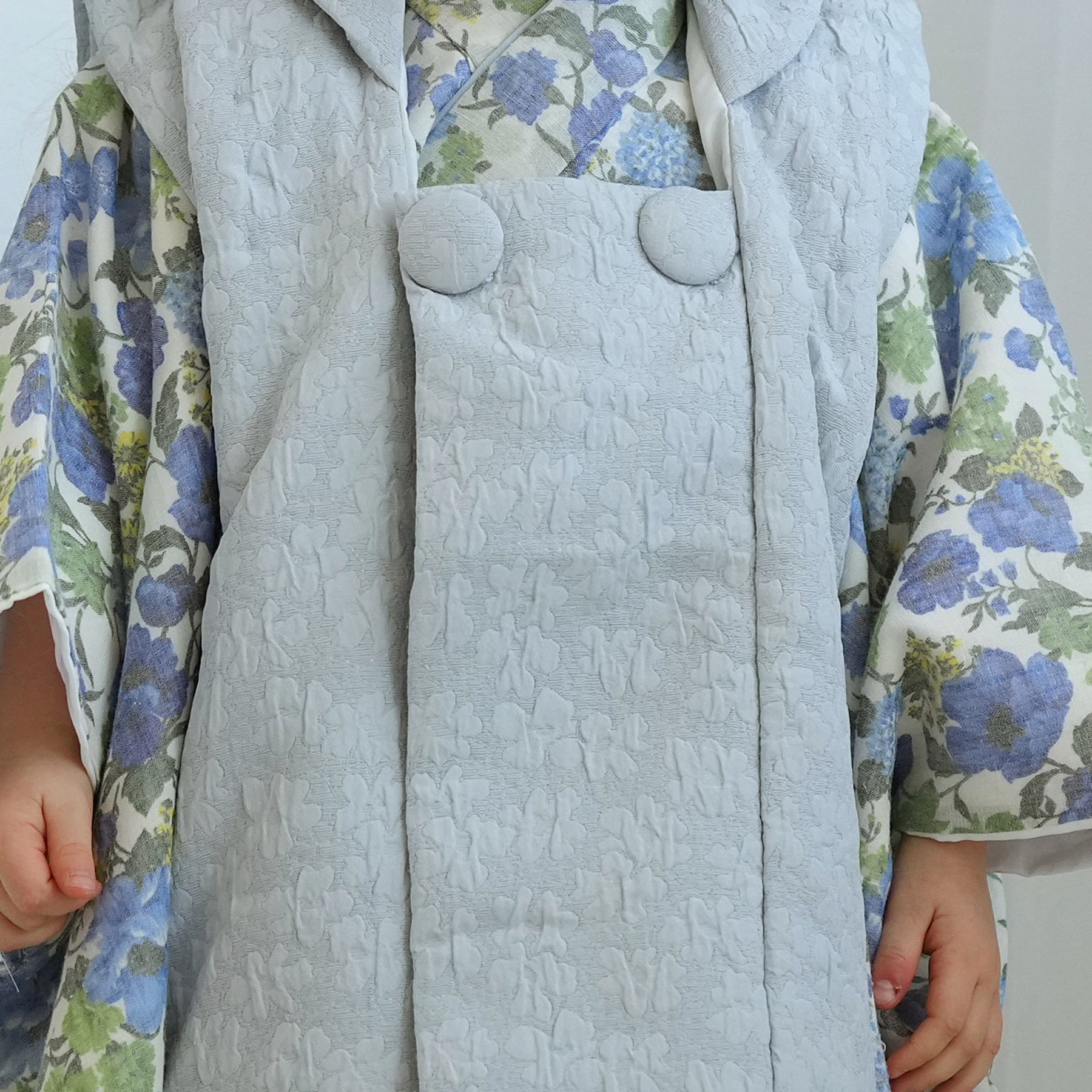 レンタル 七五三 3歳 女の子 被布 フルセット utatane レトロ 花柄 青