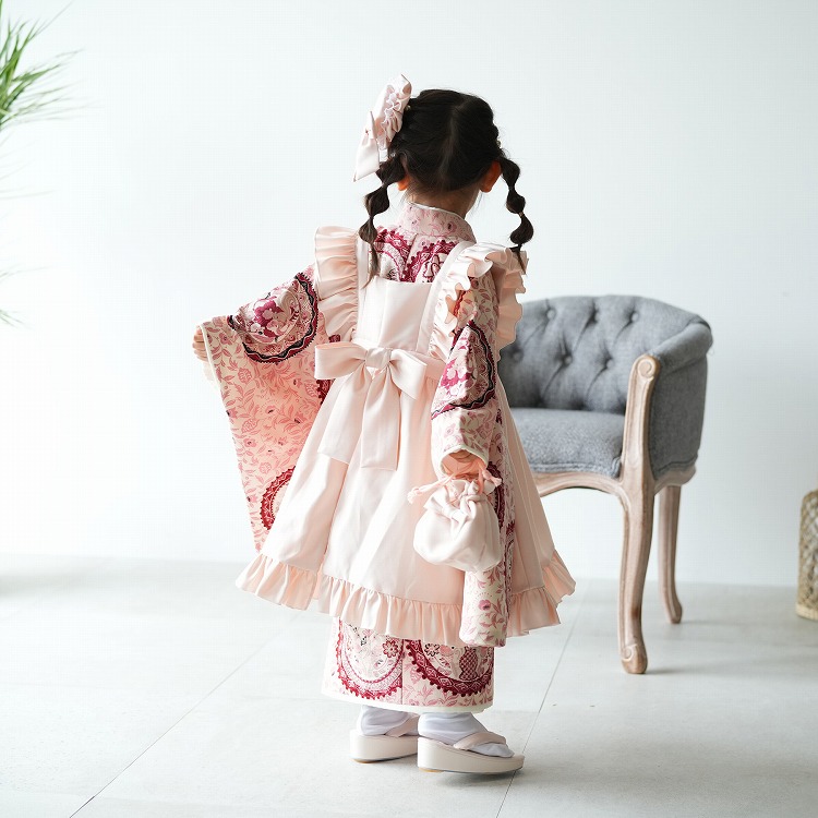 レンタル 七五三 3歳 女の子 フルセット 九重 レトロ モダン 花 ピンク
