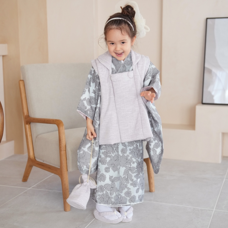 utatane 　七五三　 被布セット 　3歳 レンタル】七五三 3歳 着物 utatane 女の子 日本製レース 被布セット