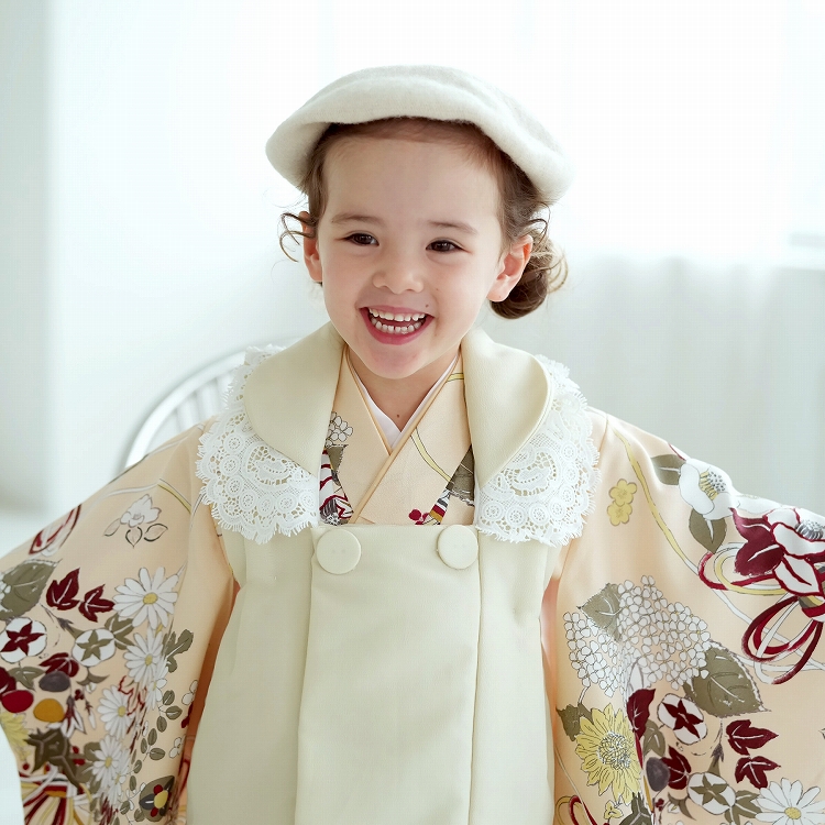 七五三　3歳　女の子　5点セット　ひよこ商店 レンタル 七五三 3歳 女の子 七五三セット ひよこ商店 レトロ 花