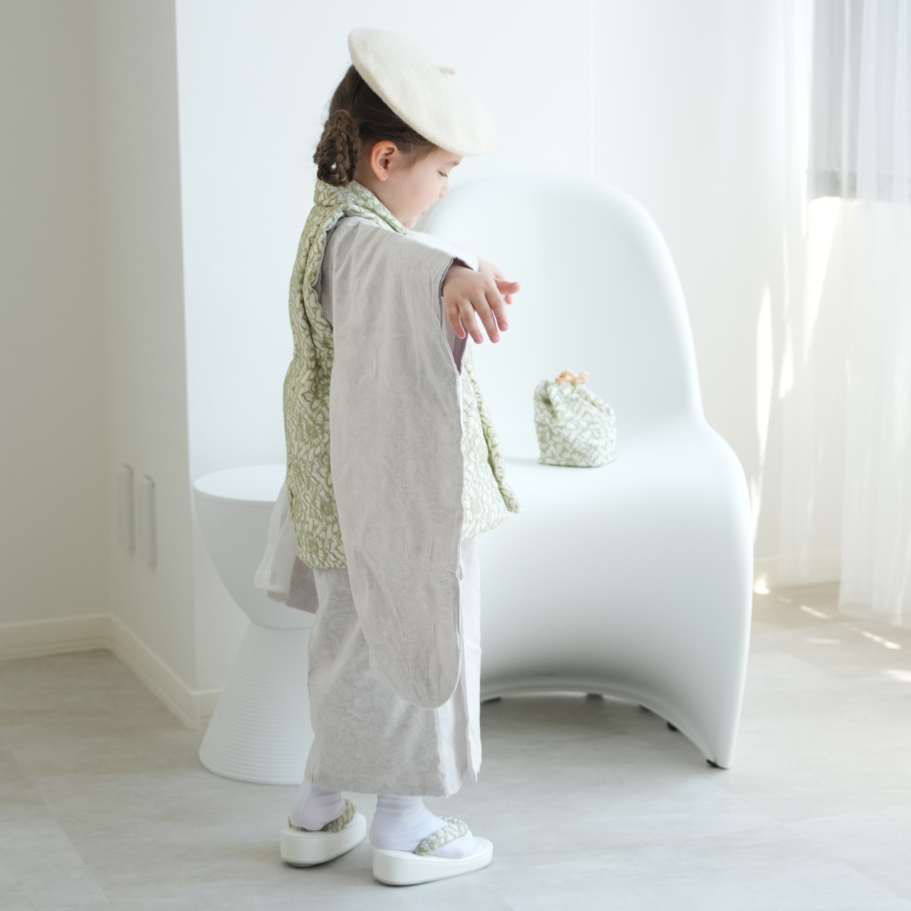 レンタル 七五三 3歳 女の子 ひよこ商店 レトロ ベレー帽つき被布フル