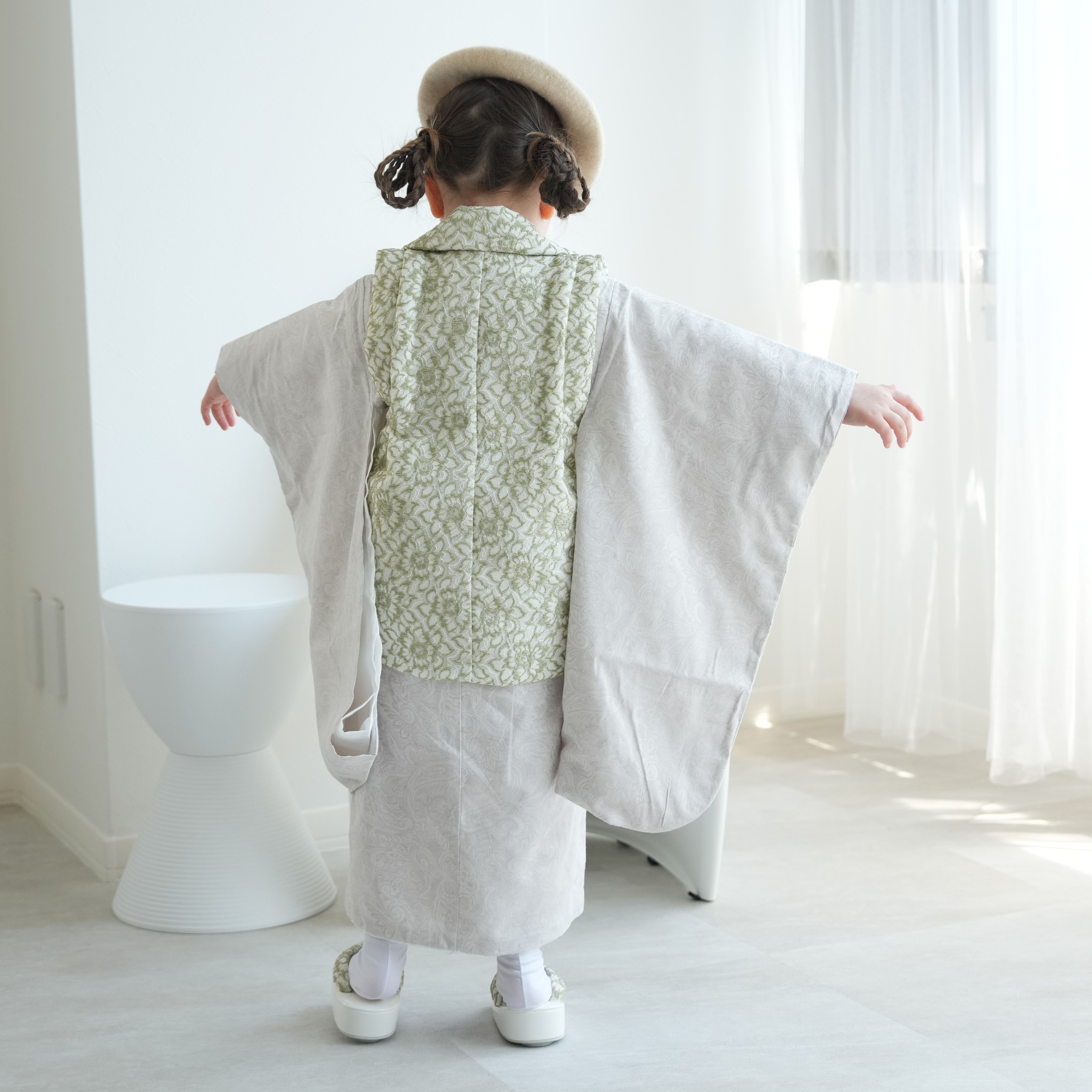 レンタル 七五三 3歳 女の子 ひよこ商店 レトロ ベレー帽つき被布フル